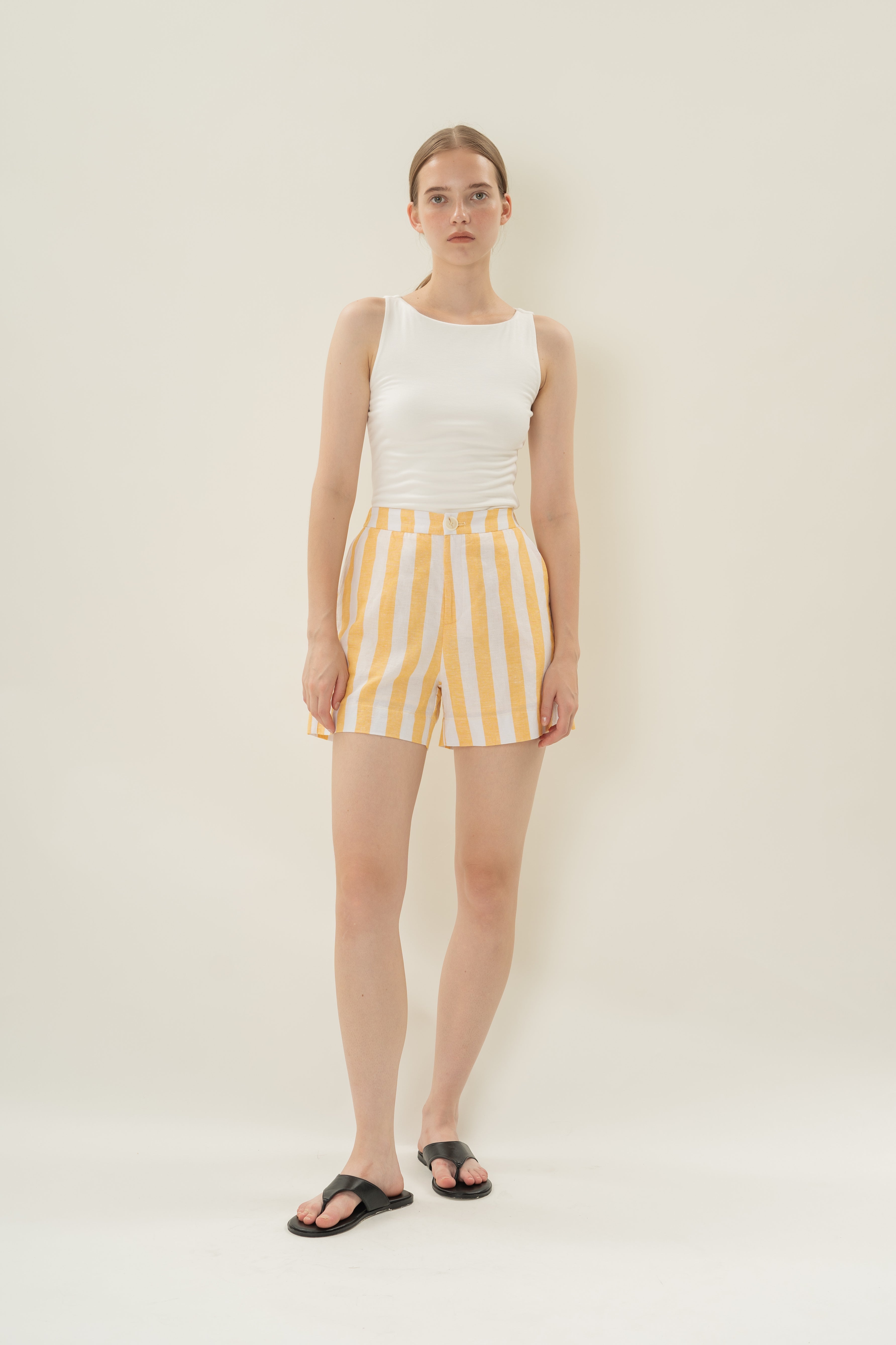 Tailored Elasticated Shorts in Yellow Stripes