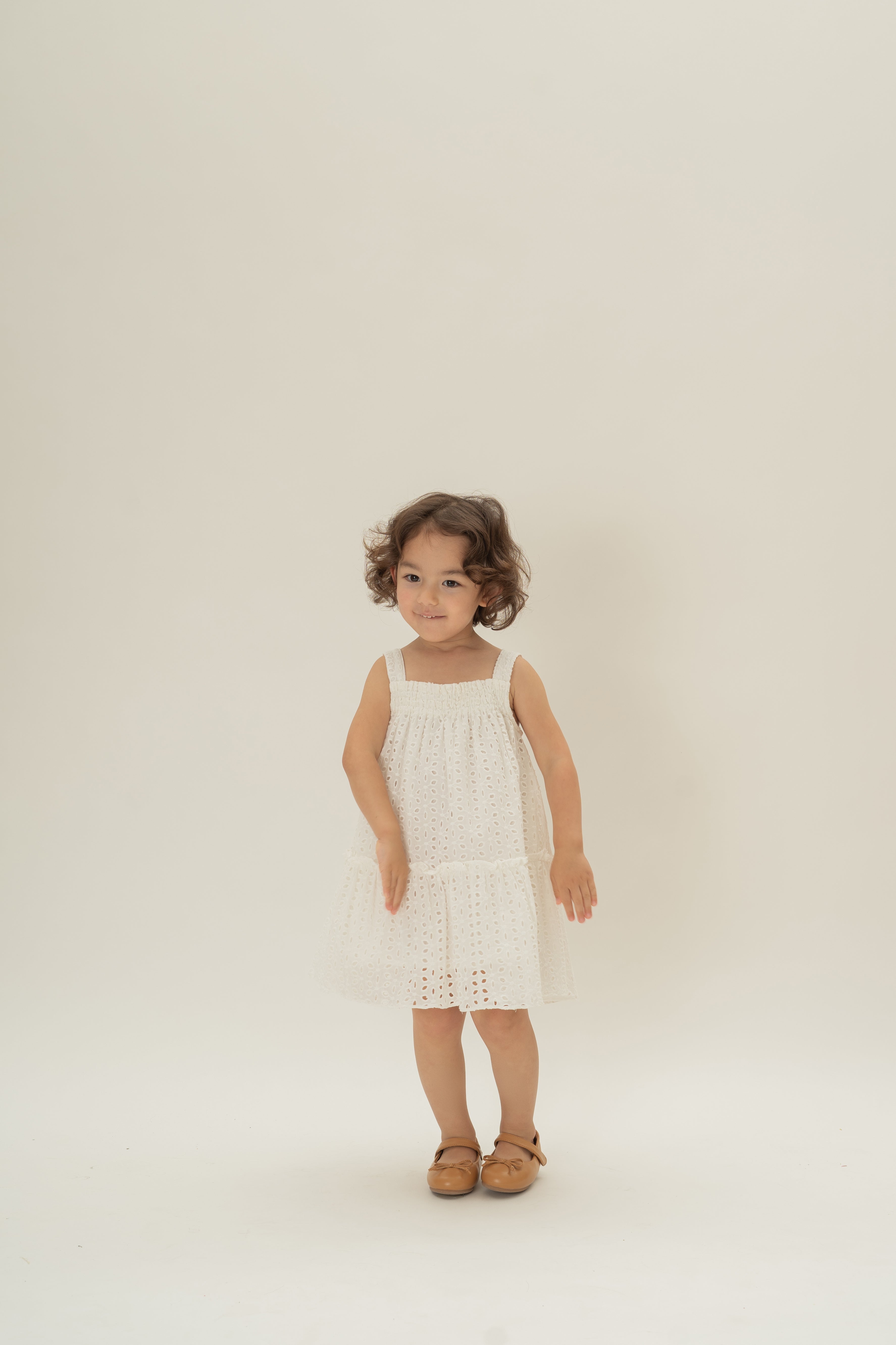 Mini Frilled Tiered Dress in Broderie White