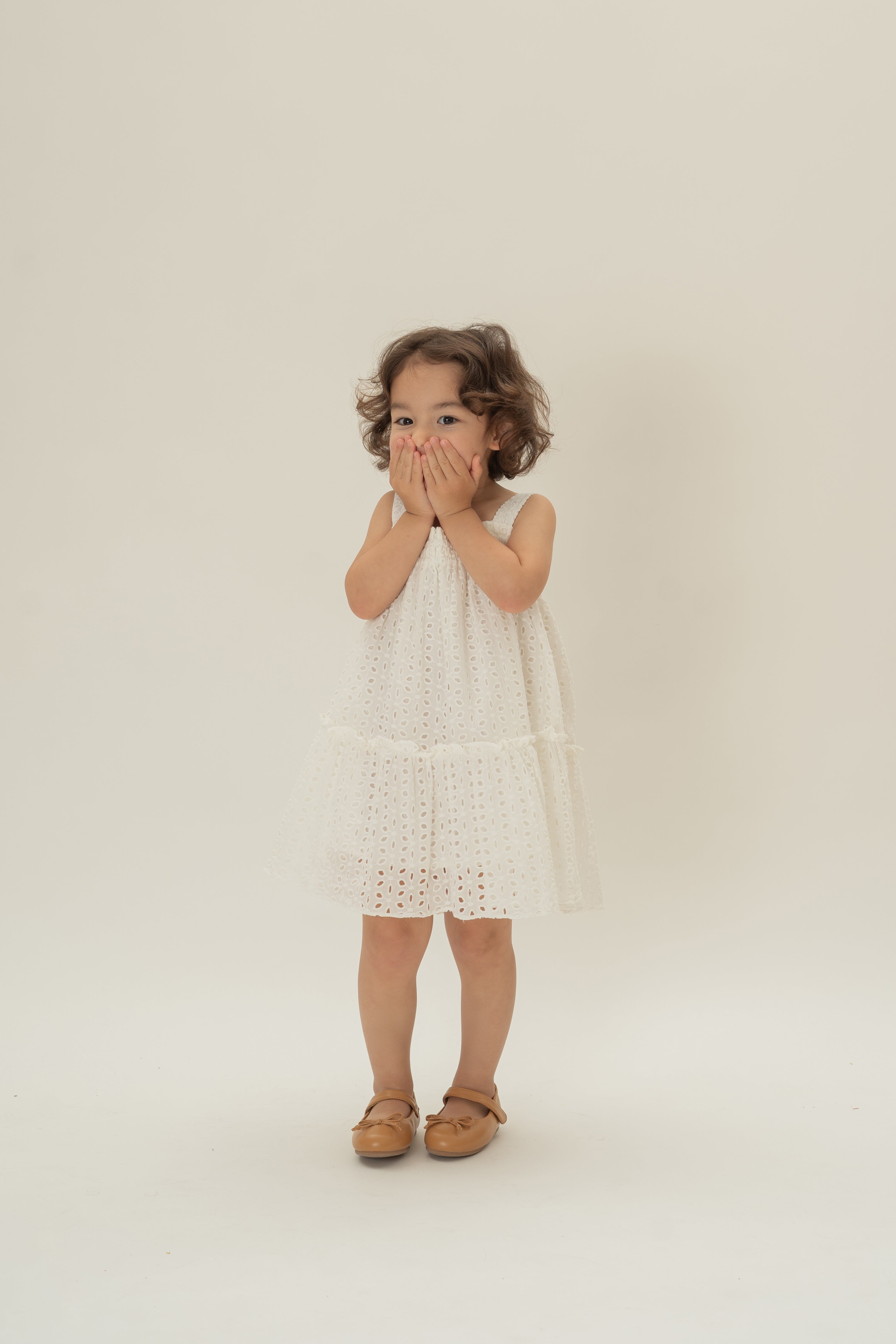 Mini Frilled Tiered Dress in Broderie White