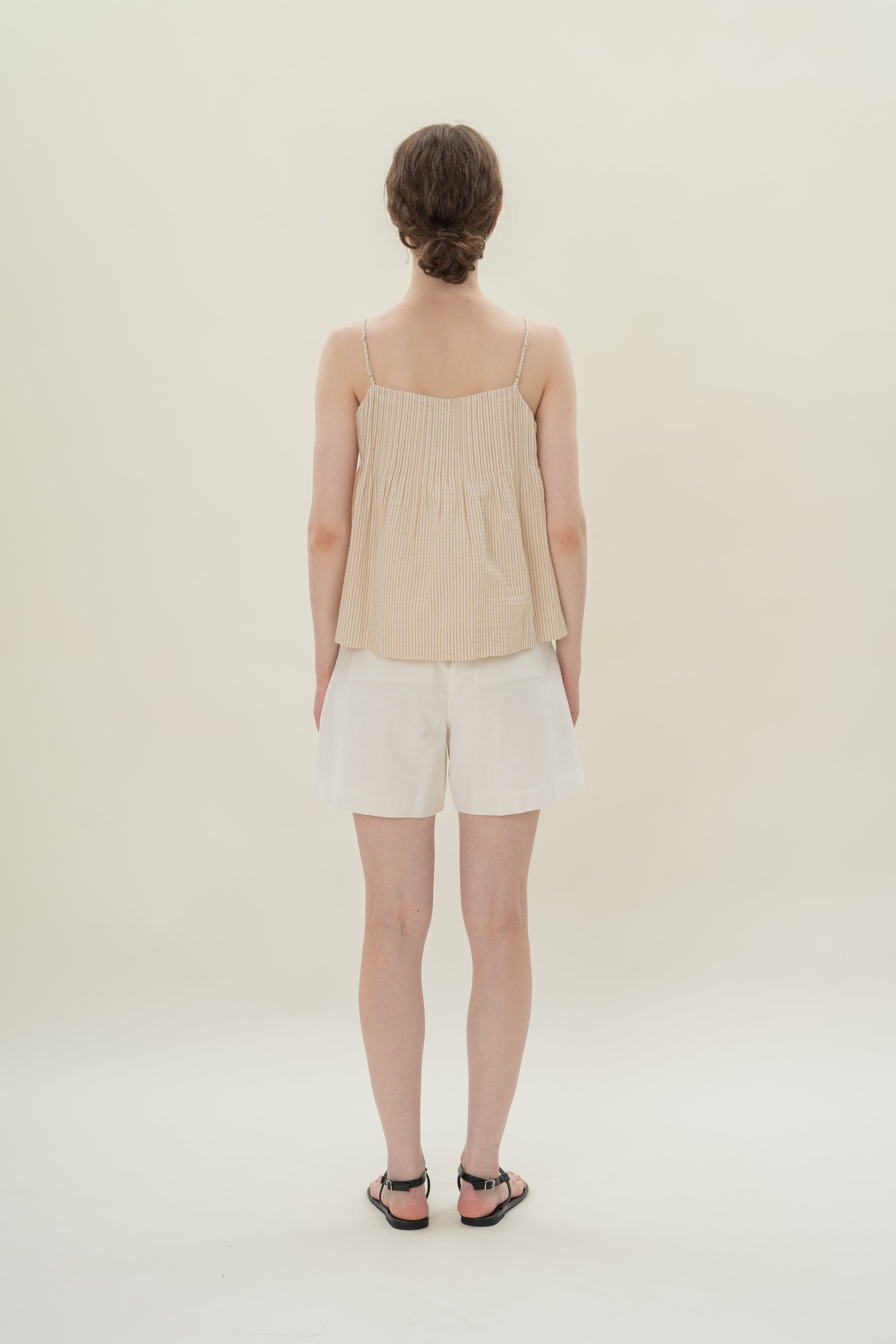 Pintuck Cami Top in Seersucker Brown Stripes