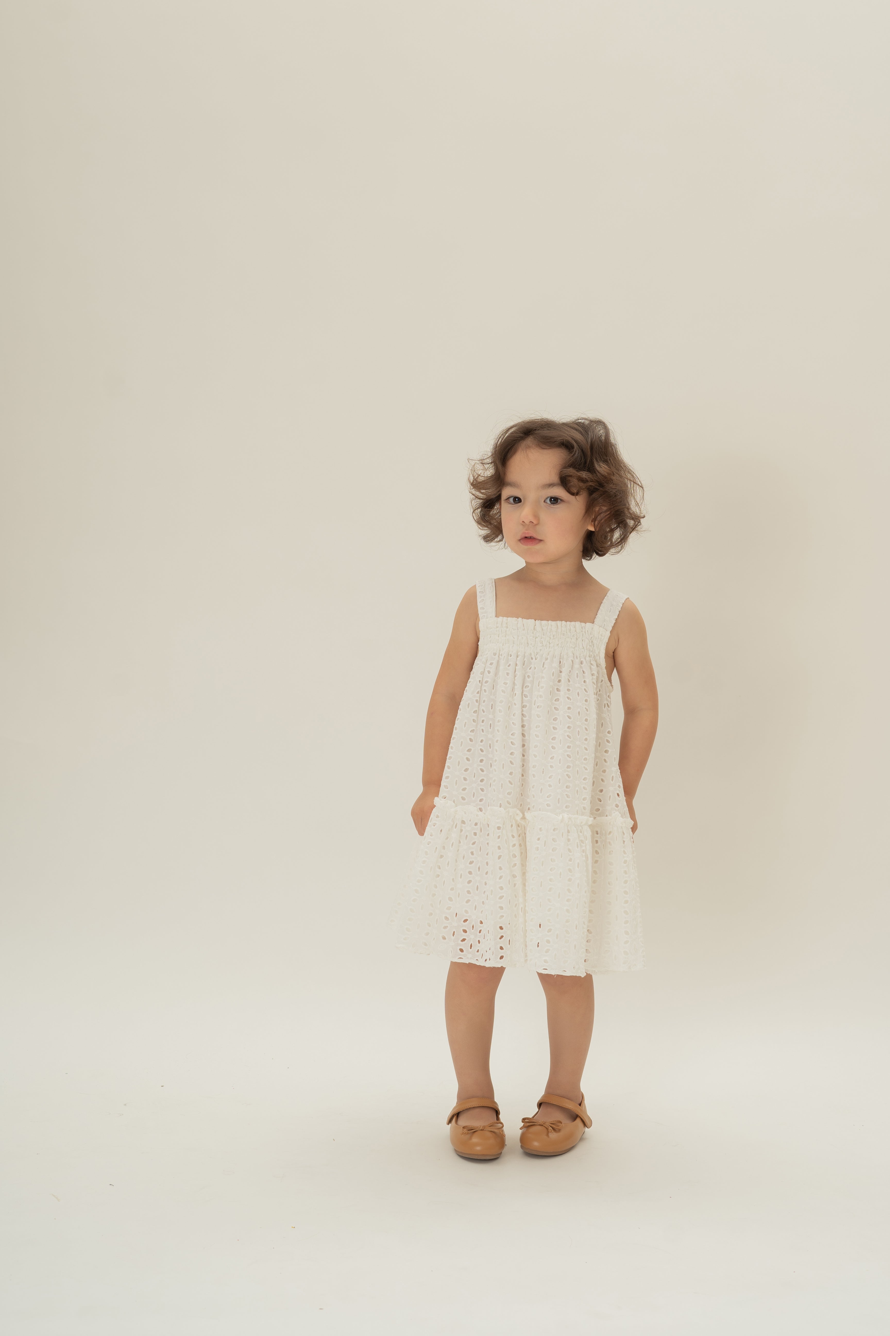 Mini Frilled Tiered Dress in Broderie White
