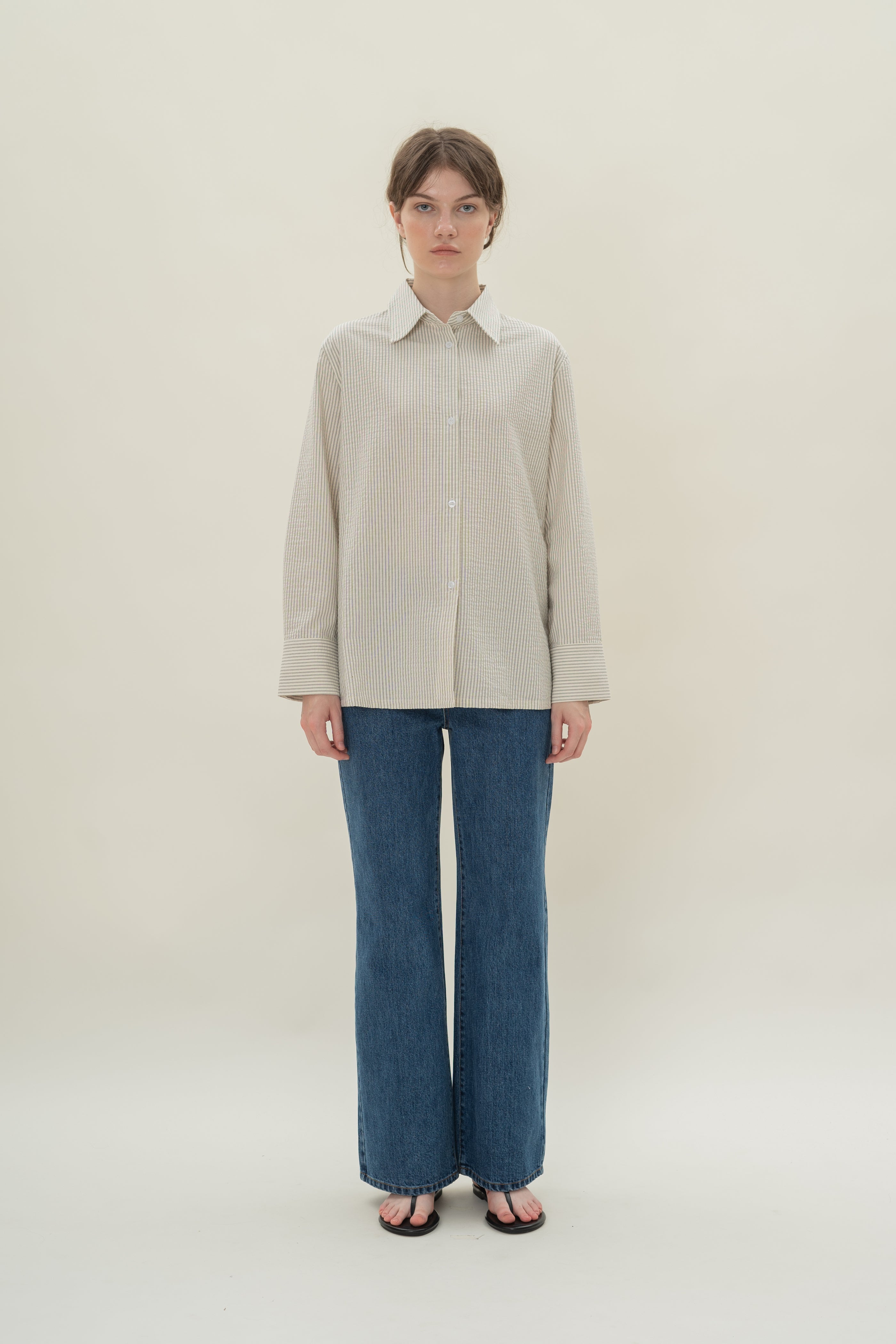 Oversized Wrap Shirt in Seersucker Blue Stripes