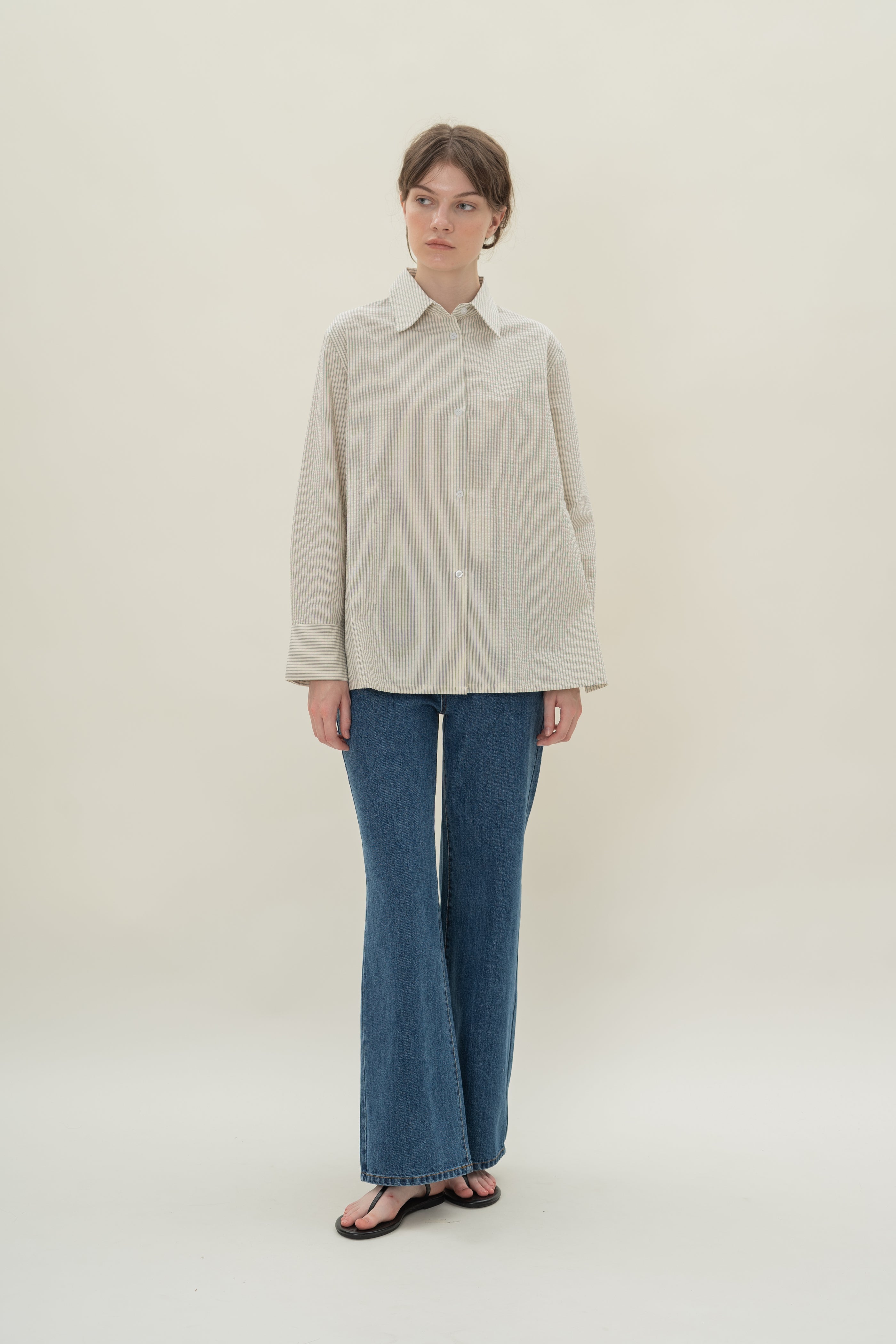 Oversized Wrap Shirt in Seersucker Blue Stripes