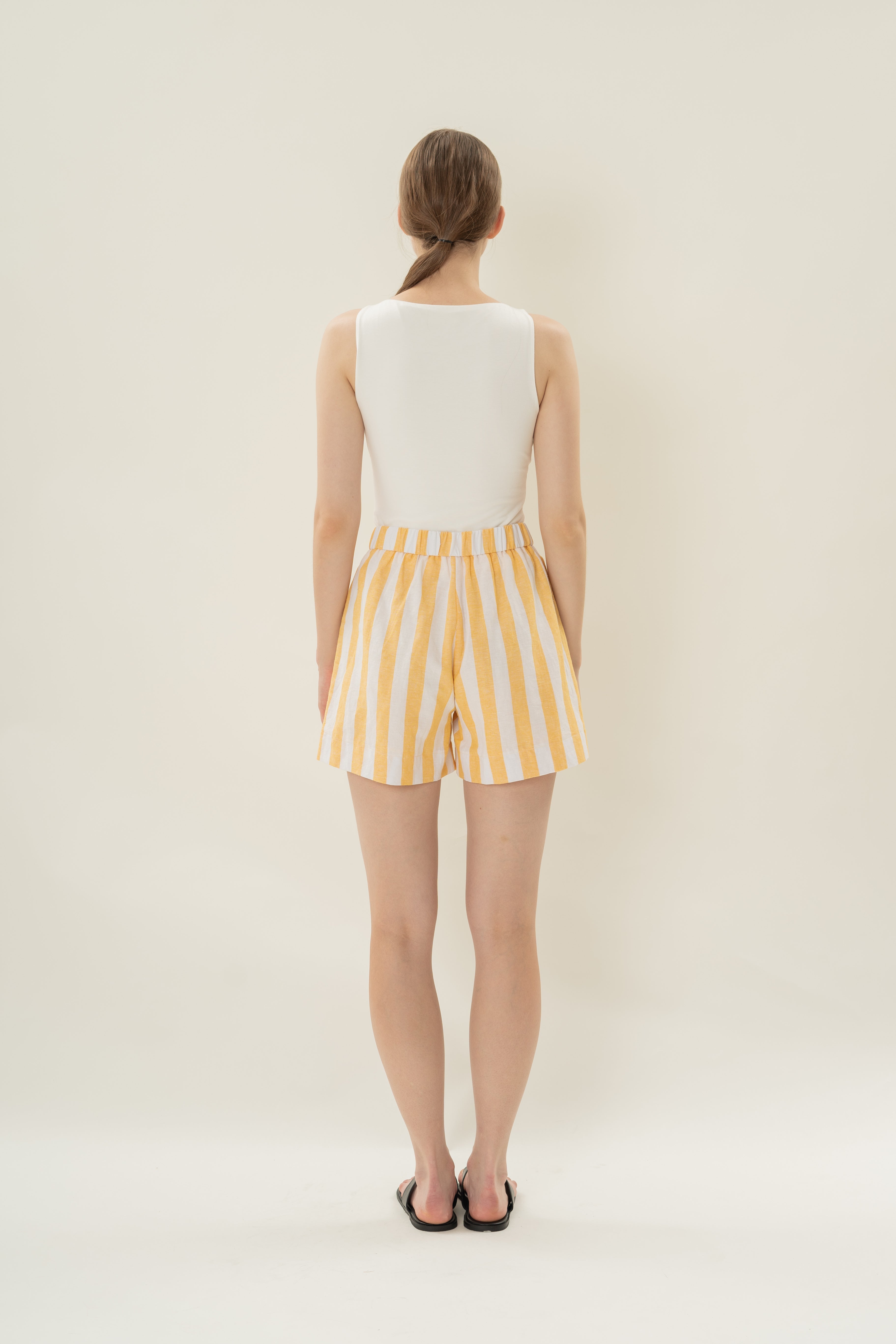 Tailored Elasticated Shorts in Yellow Stripes