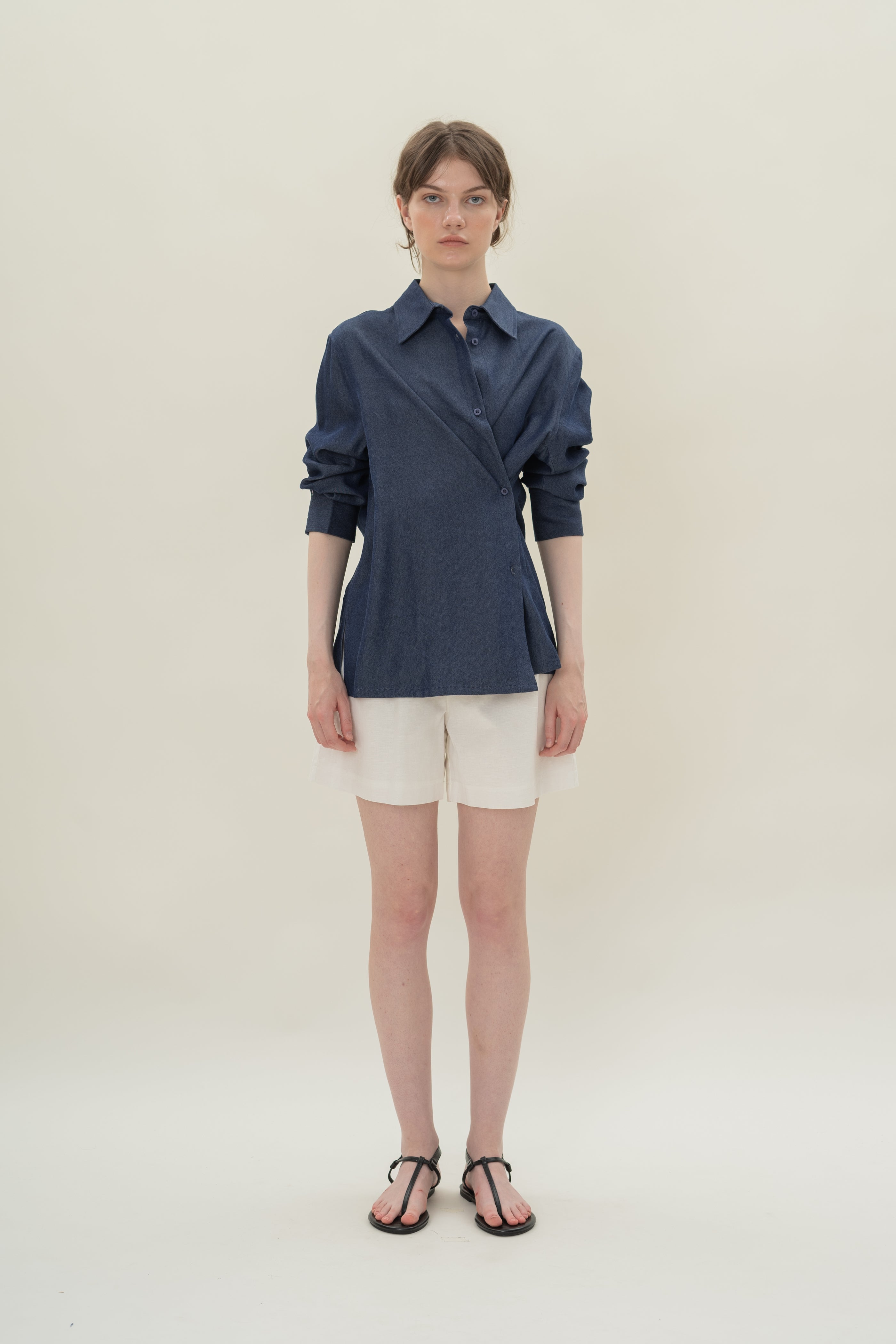 Oversized Wrap Shirt in Soft Denim