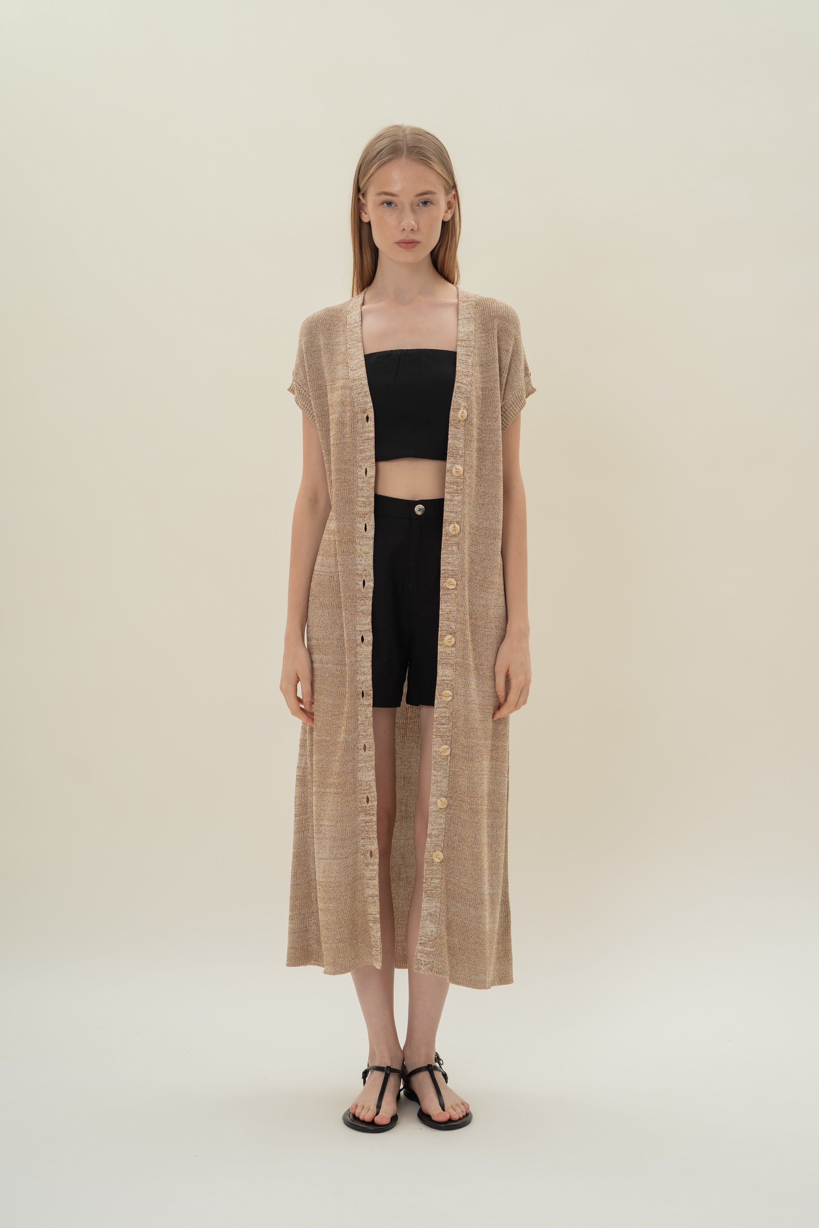 Button Front Melange Knit Dress in Sand Dunes