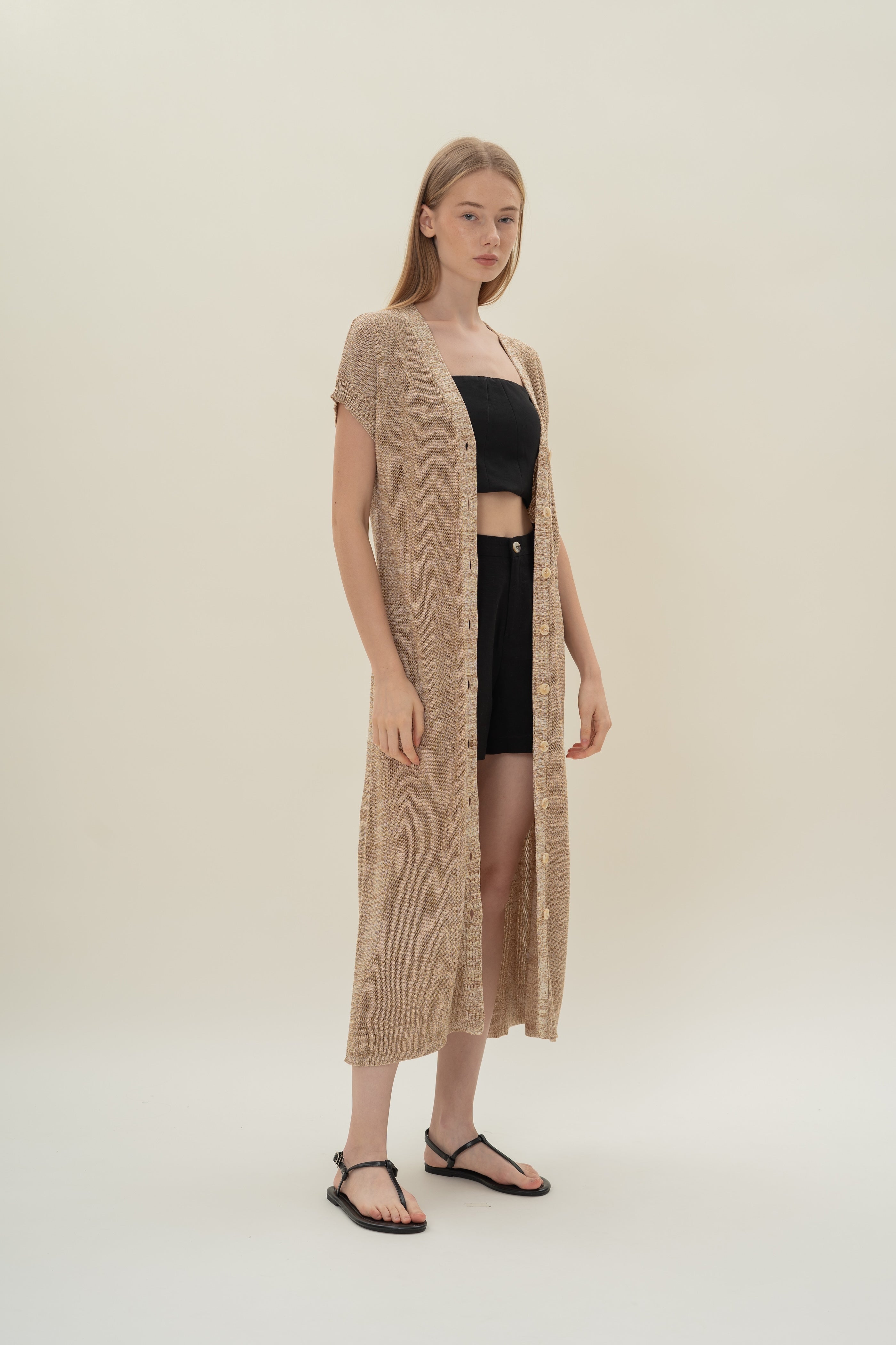 Button Front Melange Knit Dress in Sand Dunes