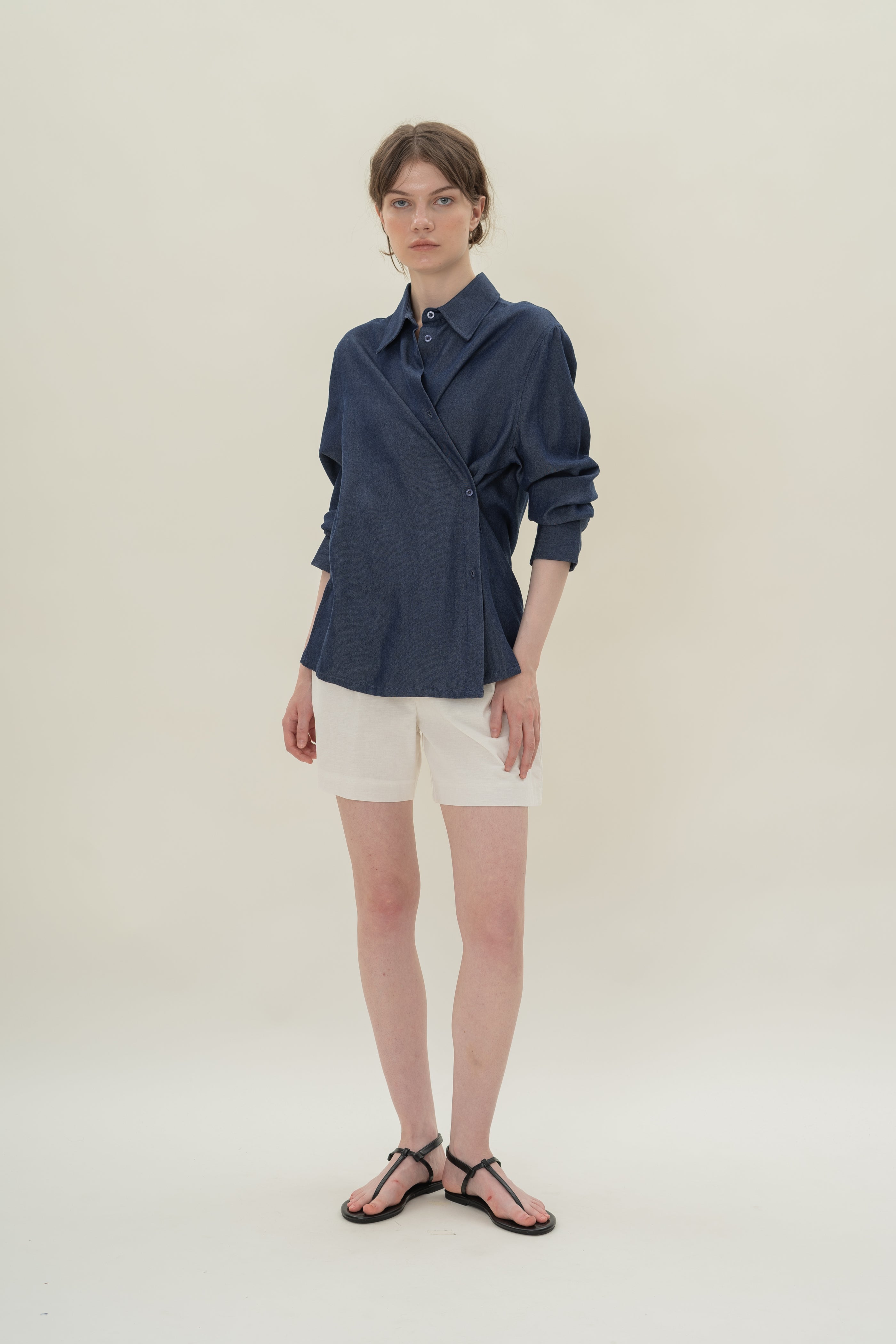 Oversized Wrap Shirt in Soft Denim