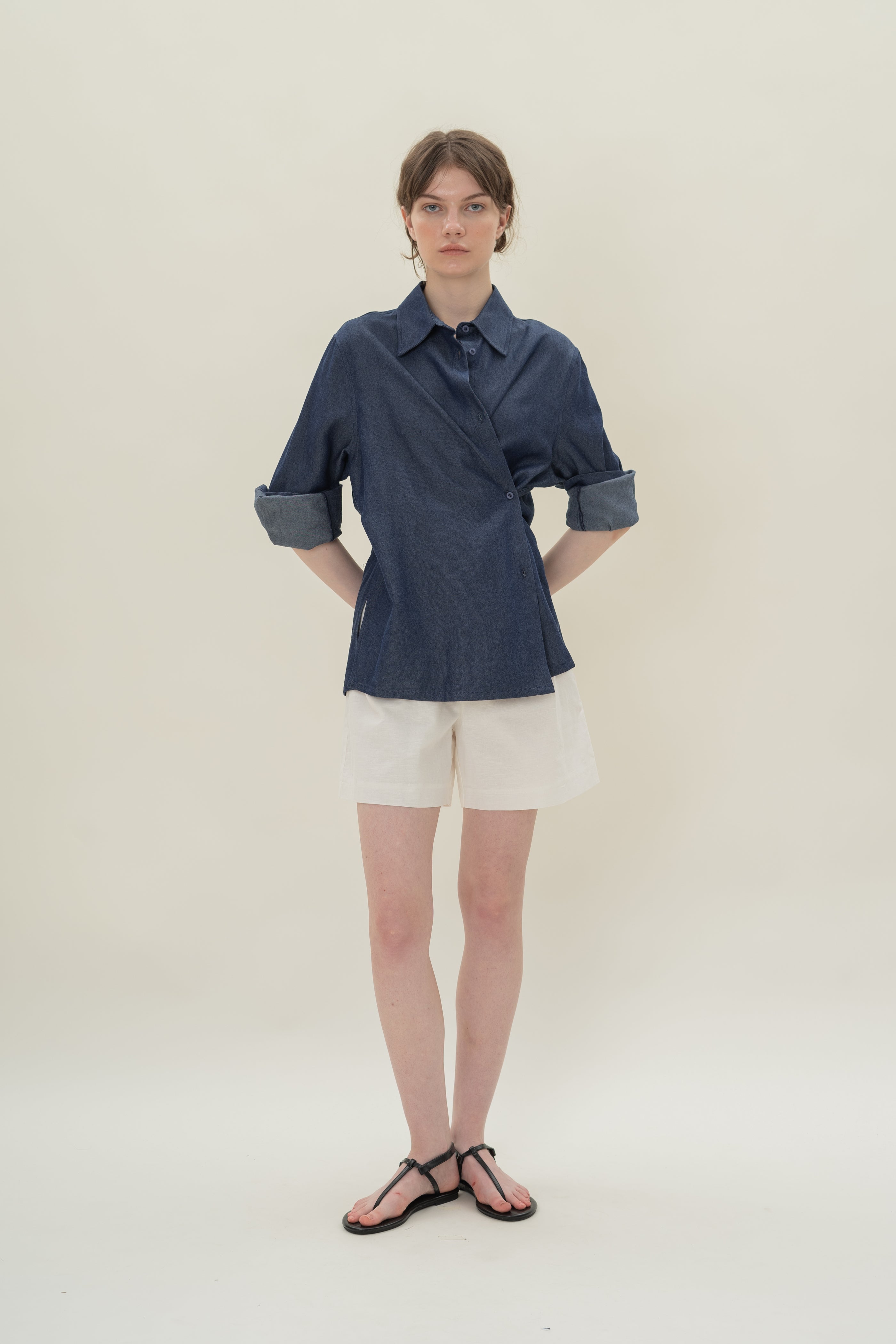 Oversized Wrap Shirt in Soft Denim