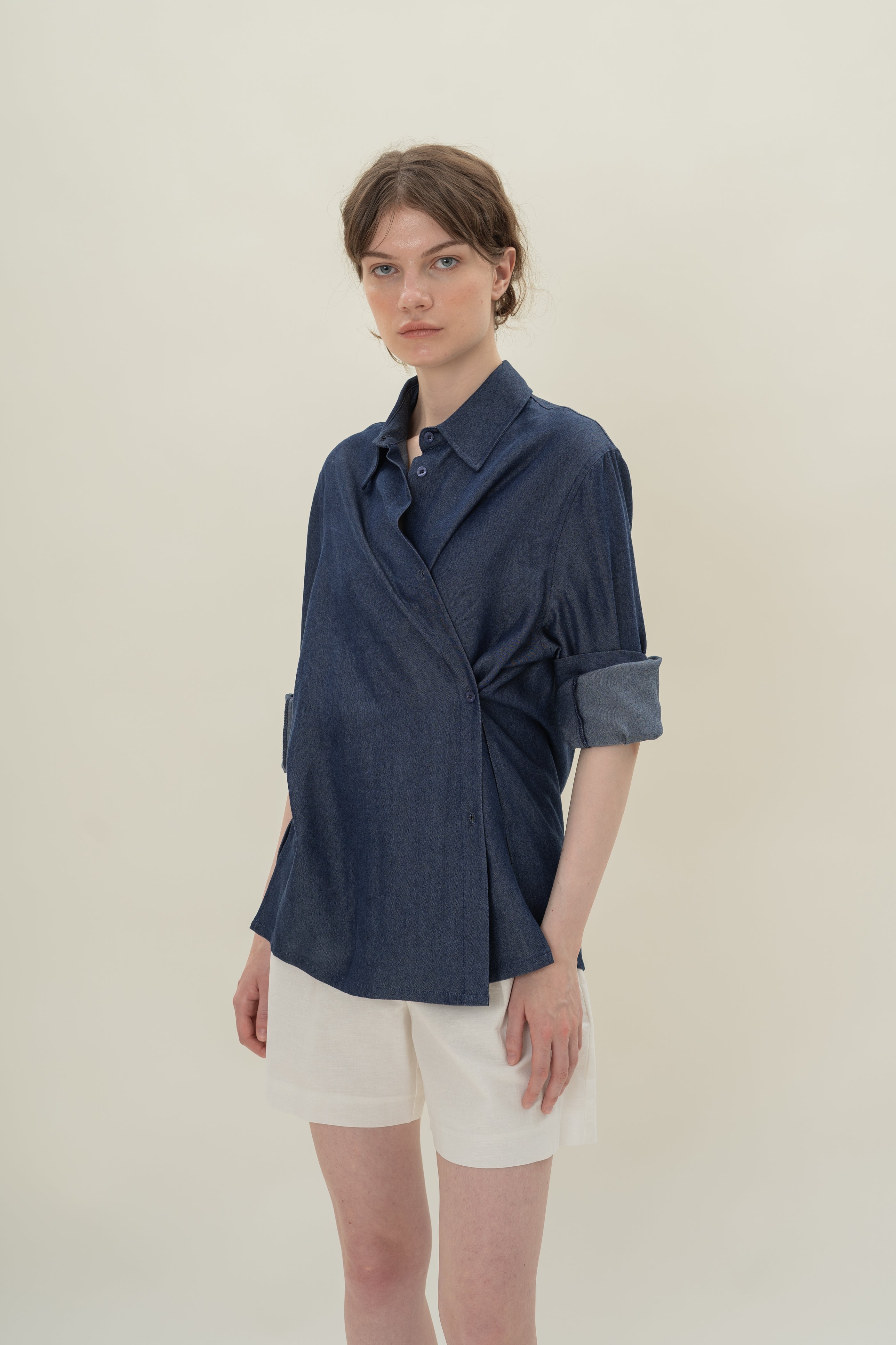 Oversized Wrap Shirt in Soft Denim