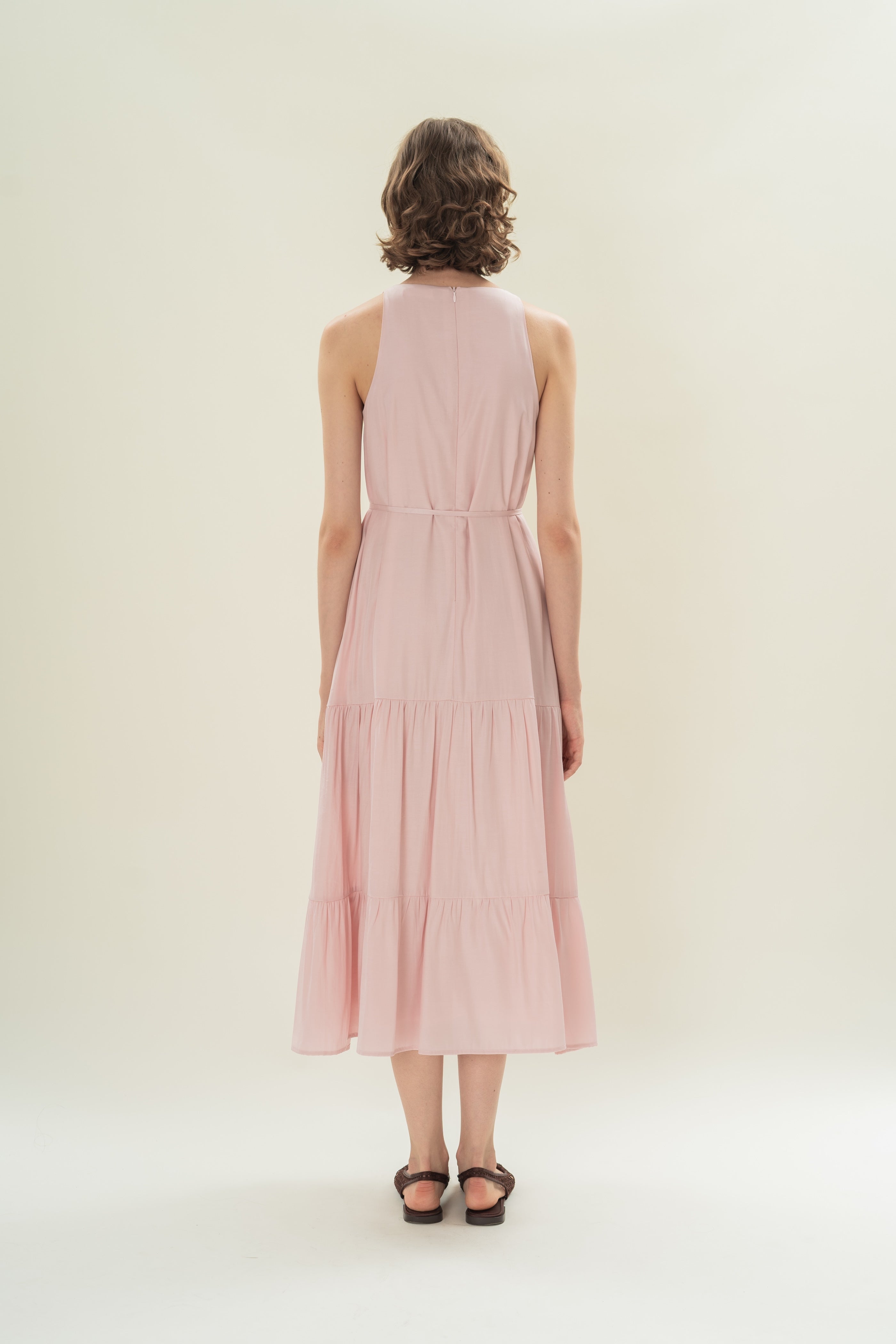 Cotton Blend Tiered Maxi Dress in Soft Pink