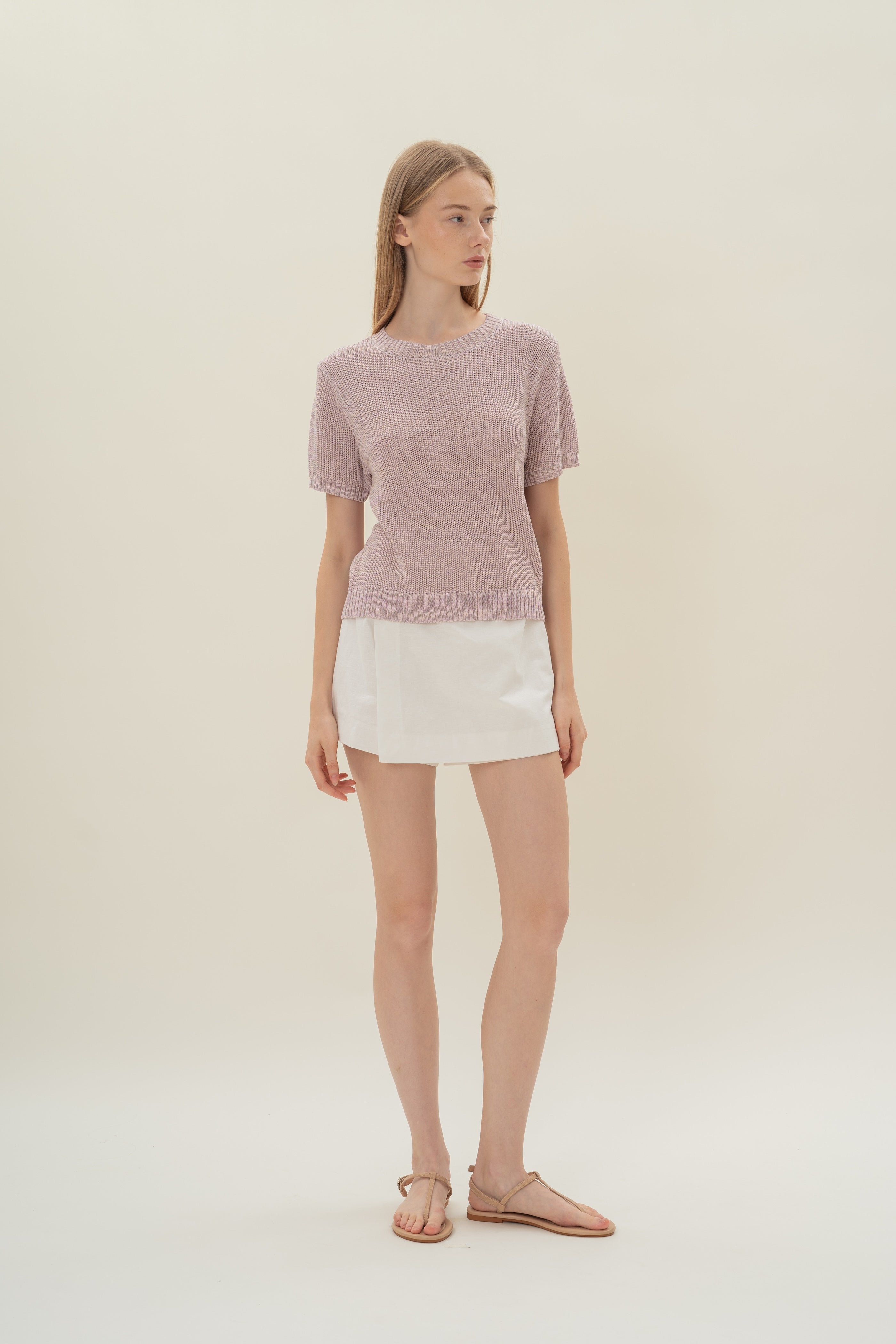 Round Neck Melange Knit Top in Lavender Mist