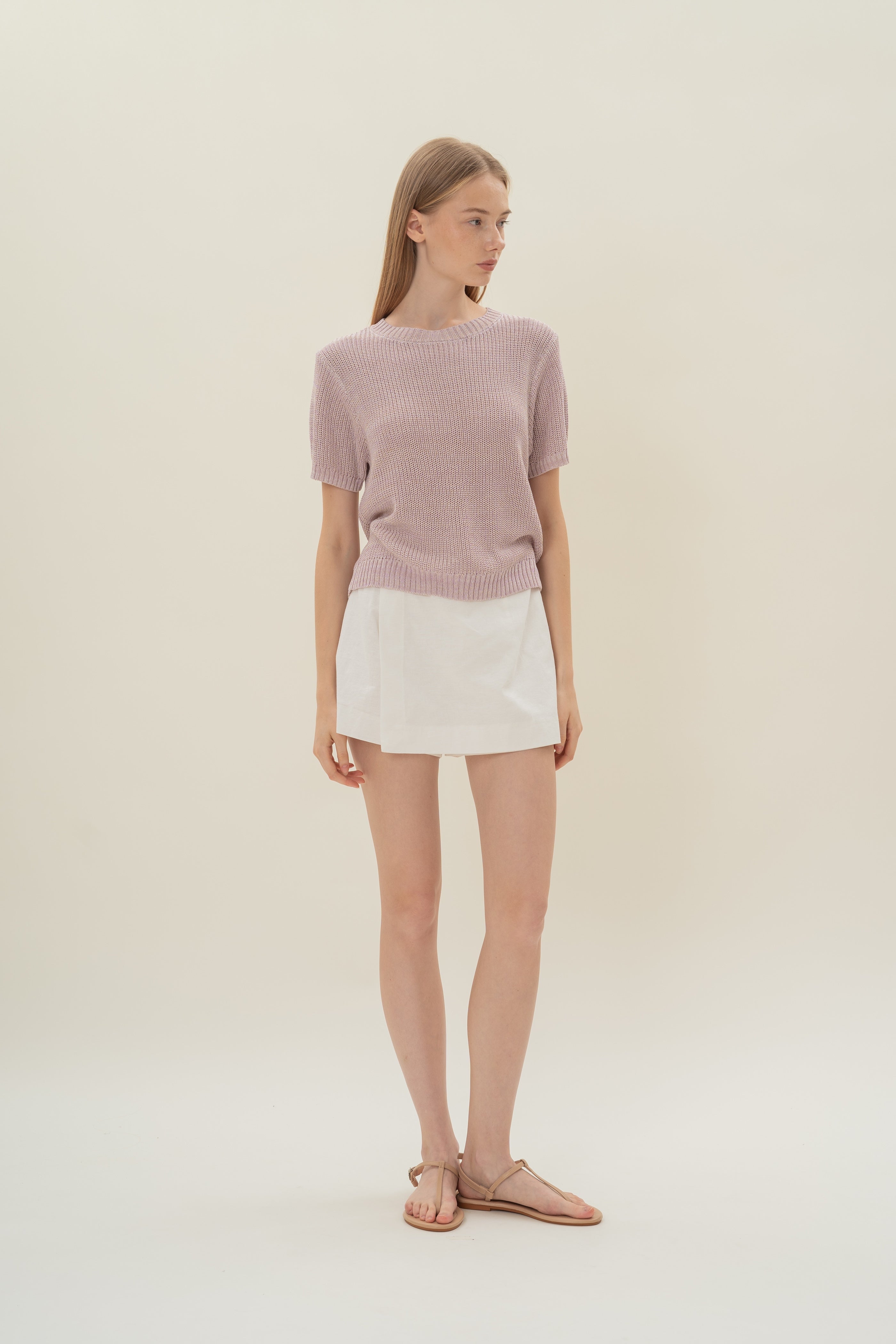 Round Neck Melange Knit Top in Lavender Mist