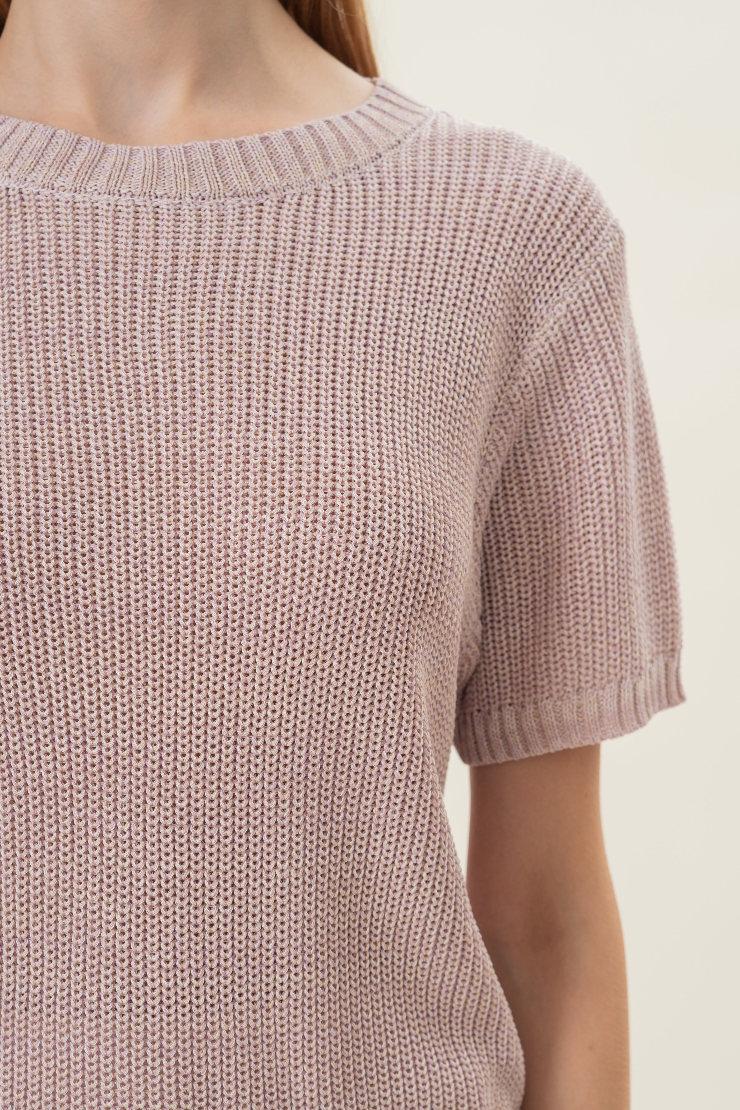 Round Neck Melange Knit Top in Lavender Mist