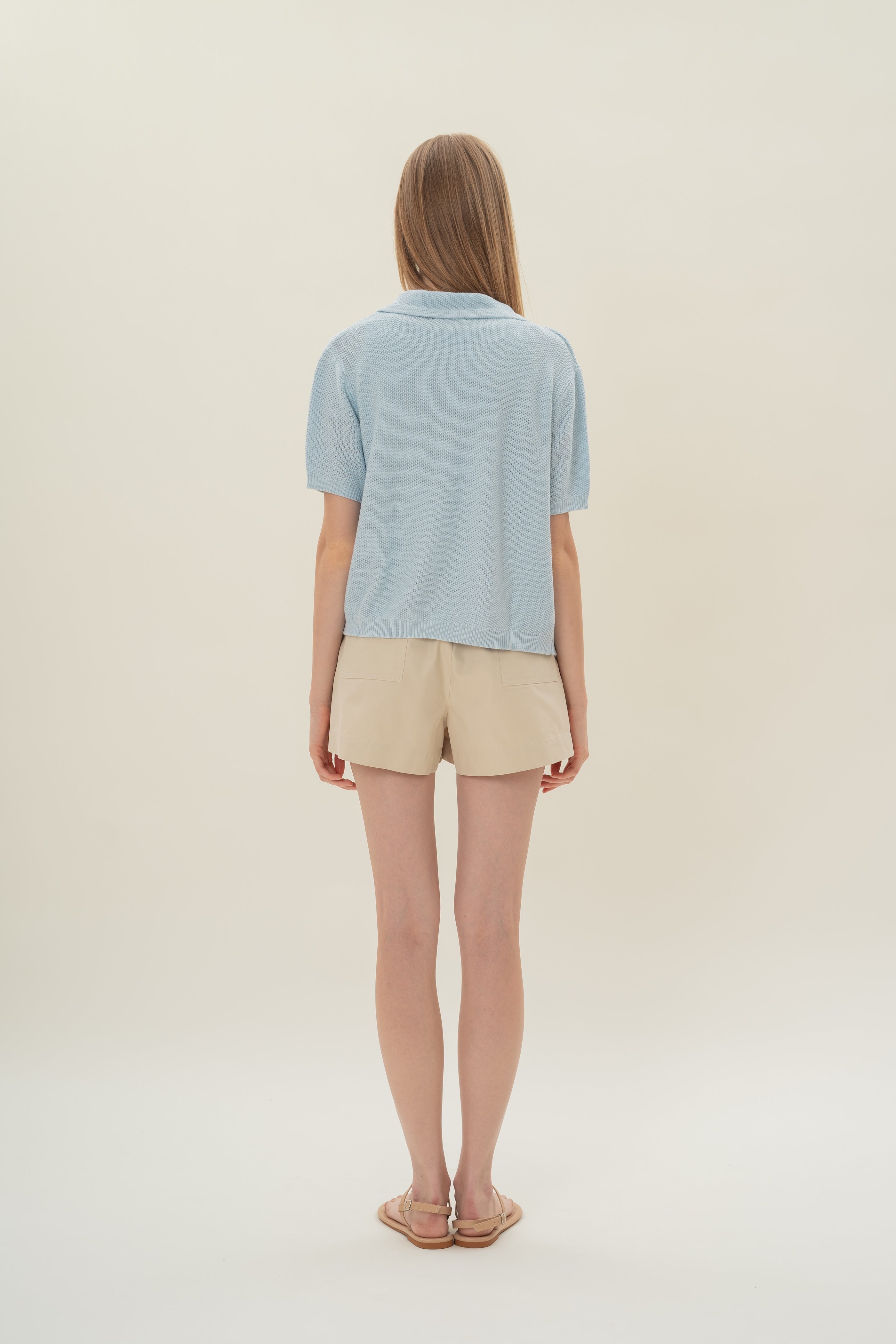 Loose Knit Collared Top in Lake Blue