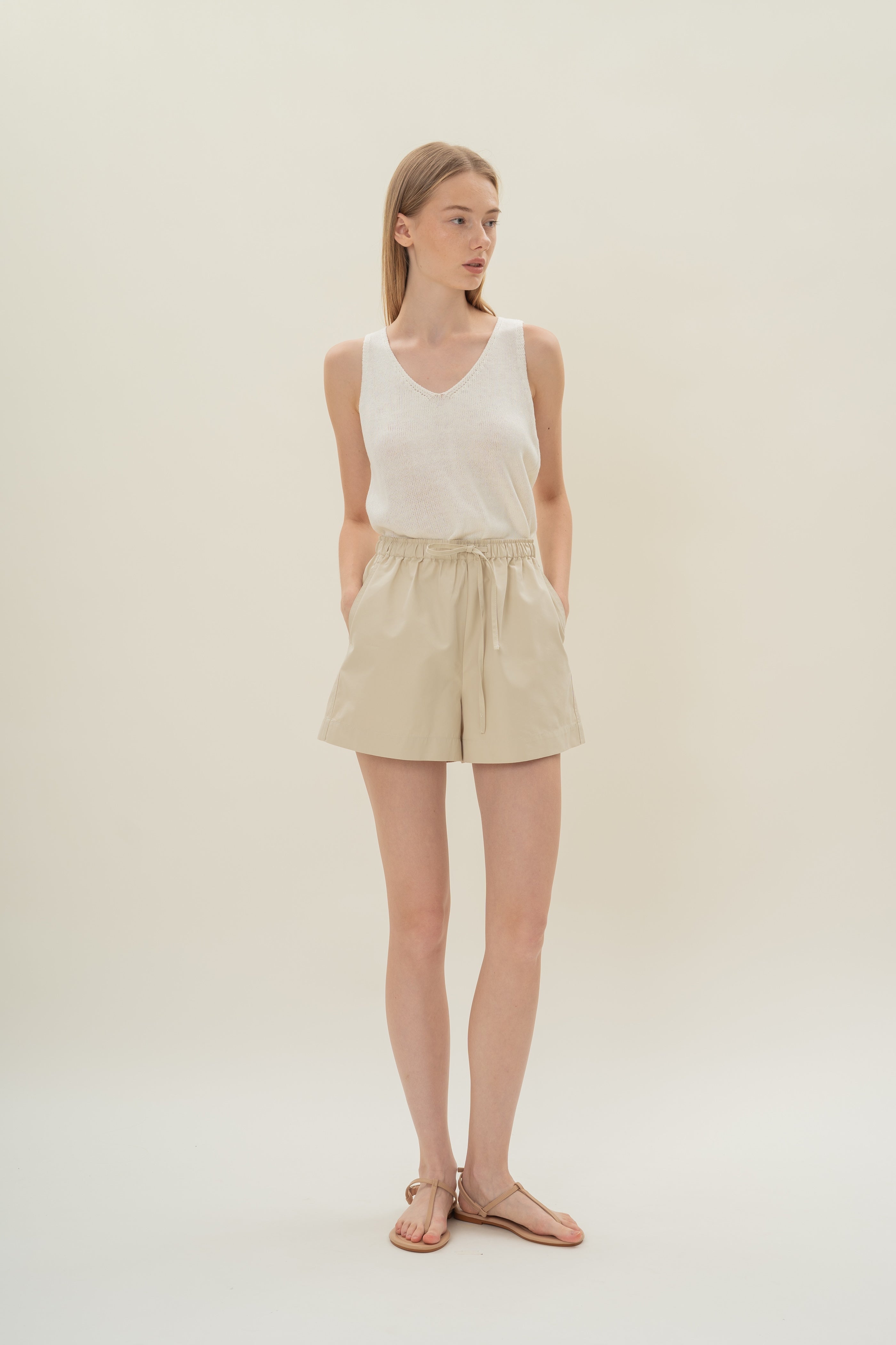 Gathered Waist Shorts in Natural