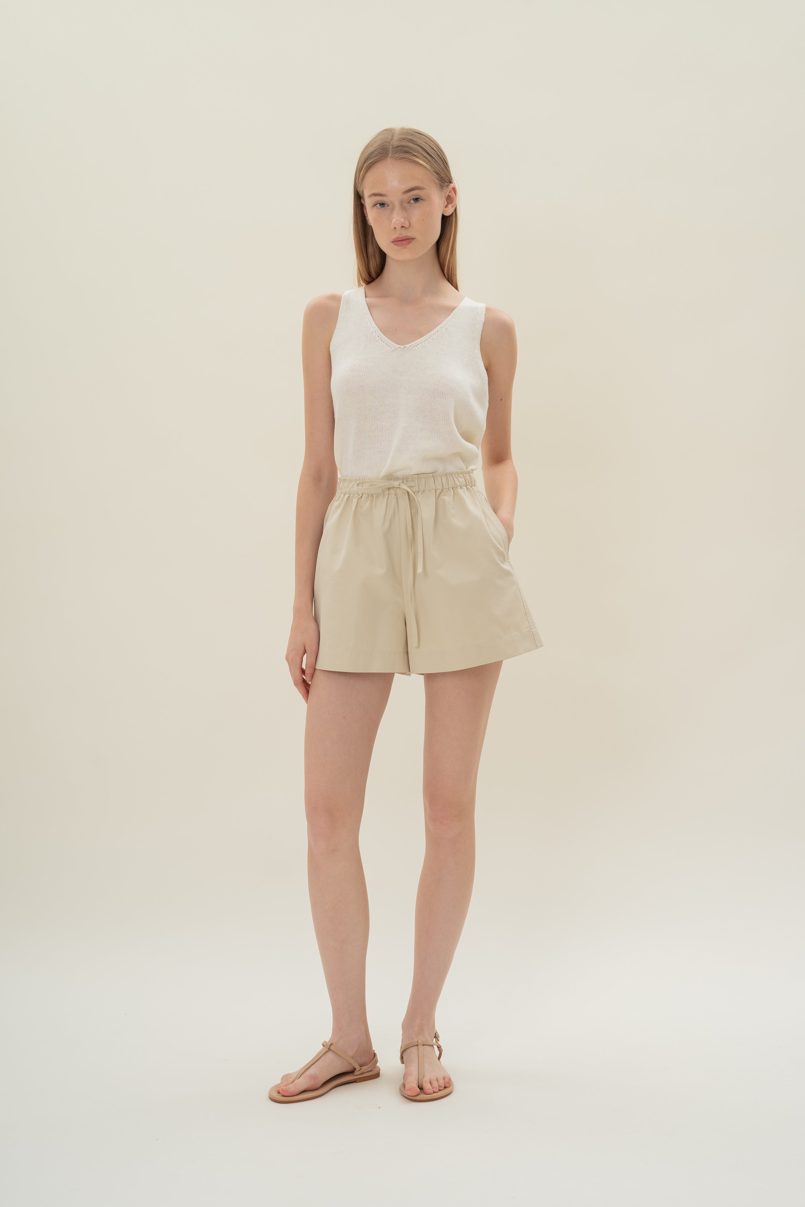 Gathered Waist Shorts in Natural