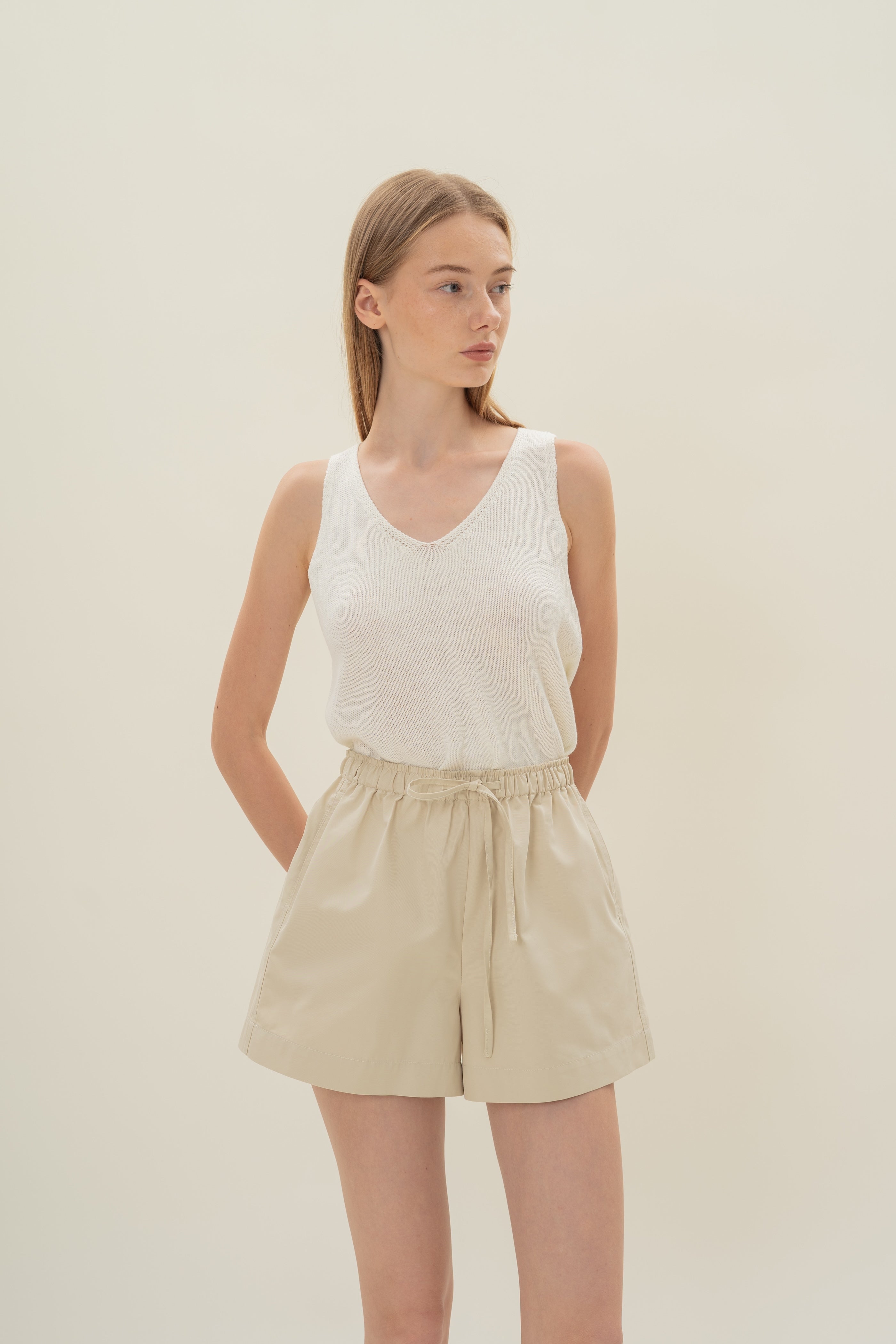 Gathered Waist Shorts in Natural
