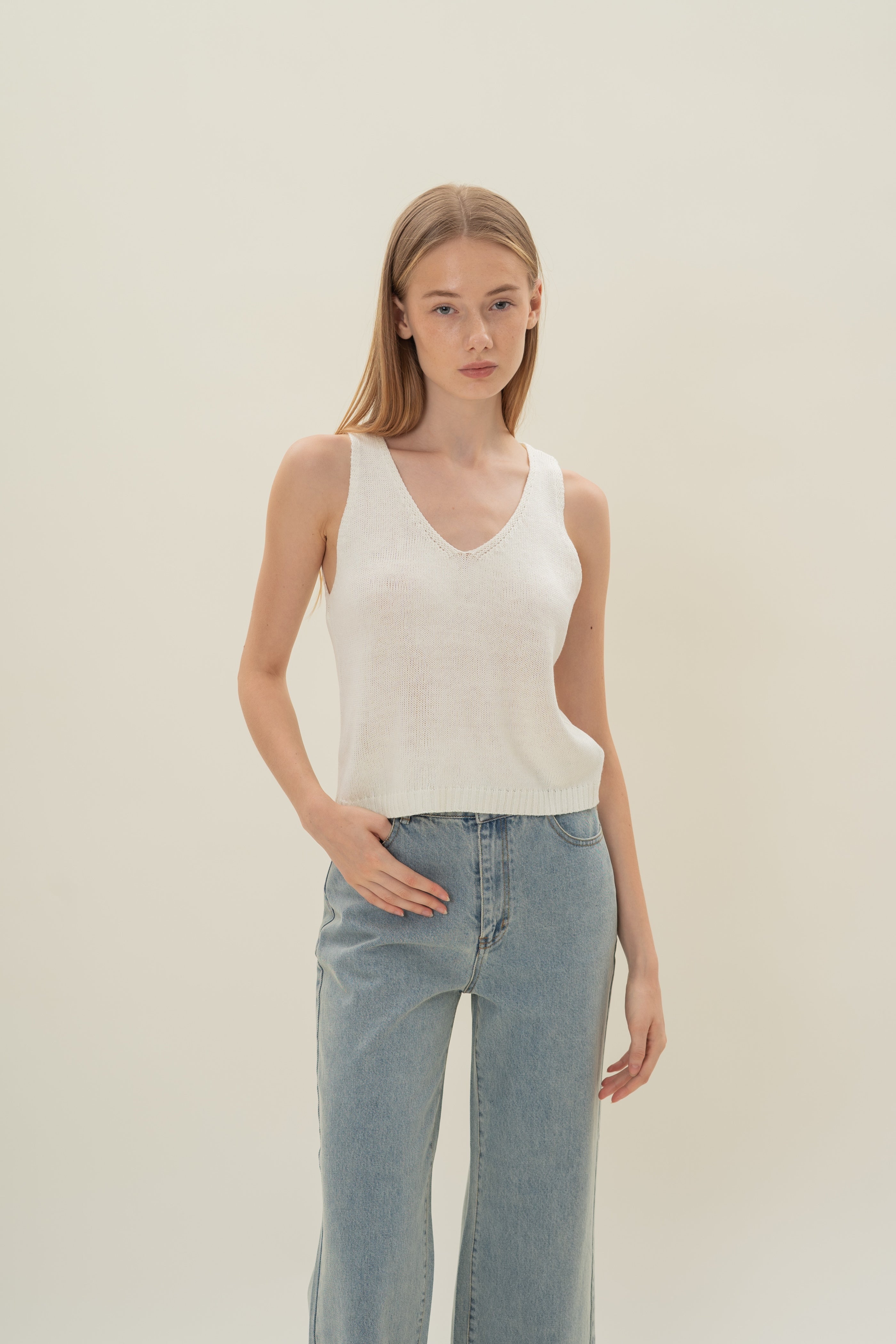 Loose Knit Tank in White