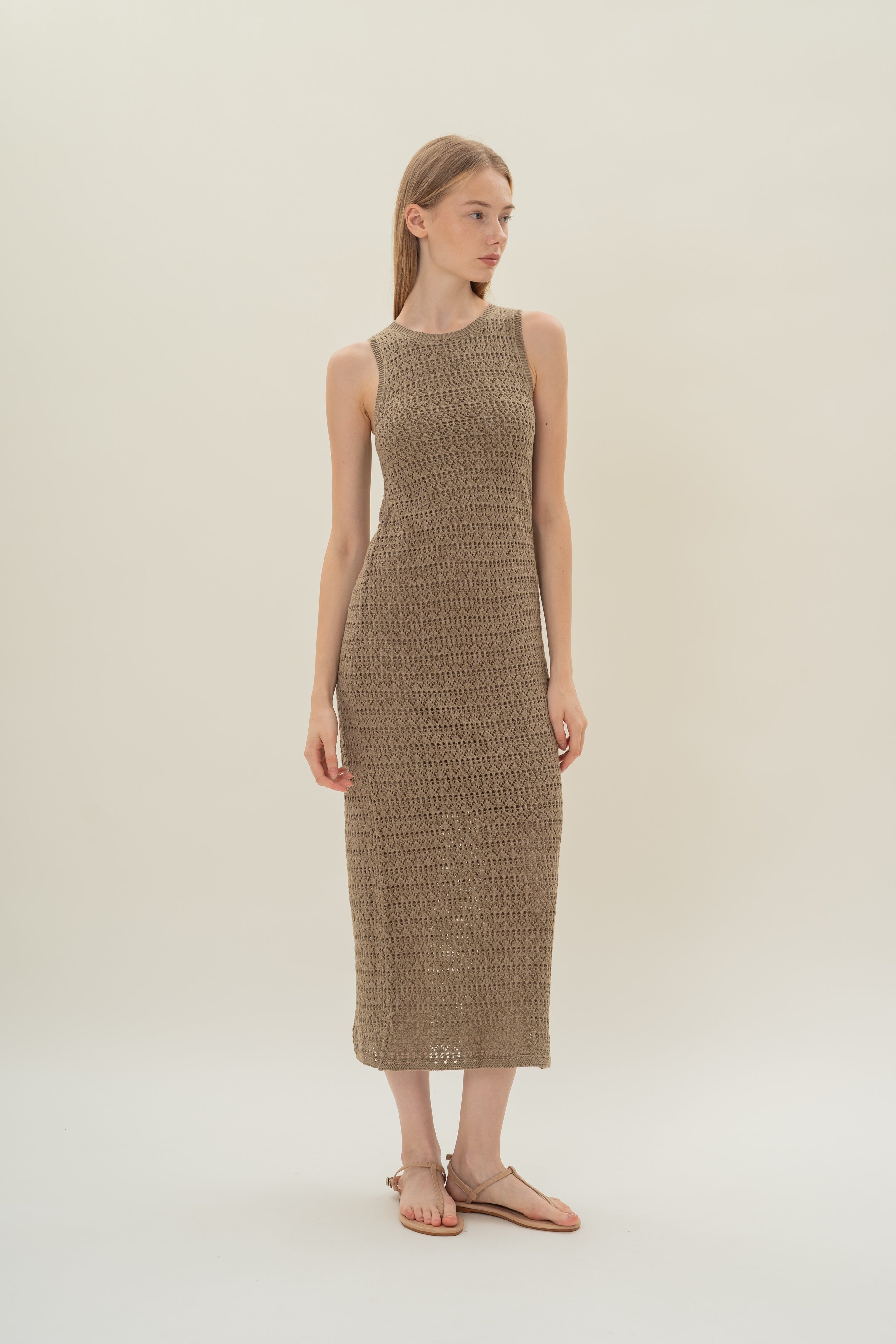 Crochet Midi Dress in Bayleaf