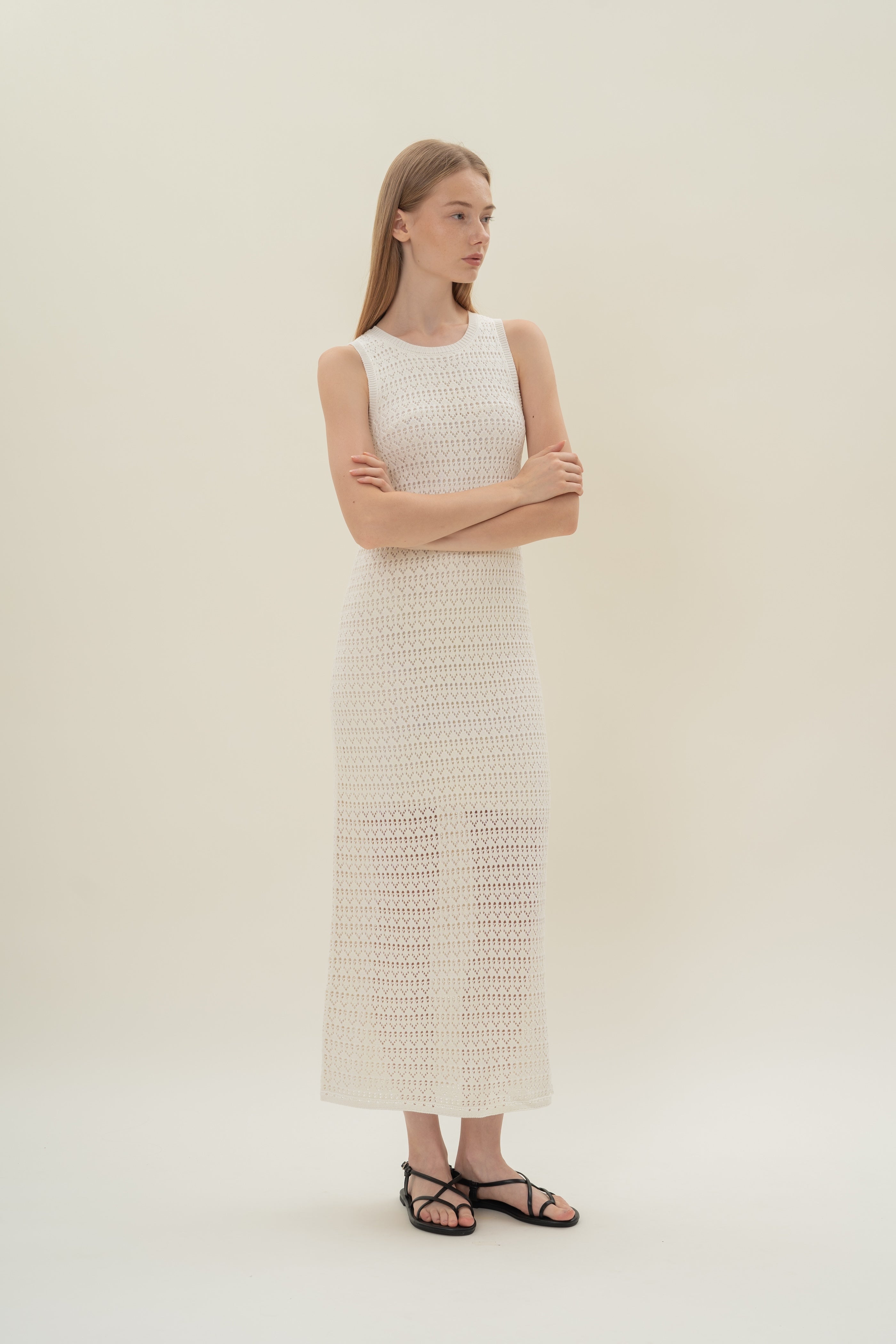 Crochet Midi Dress in White