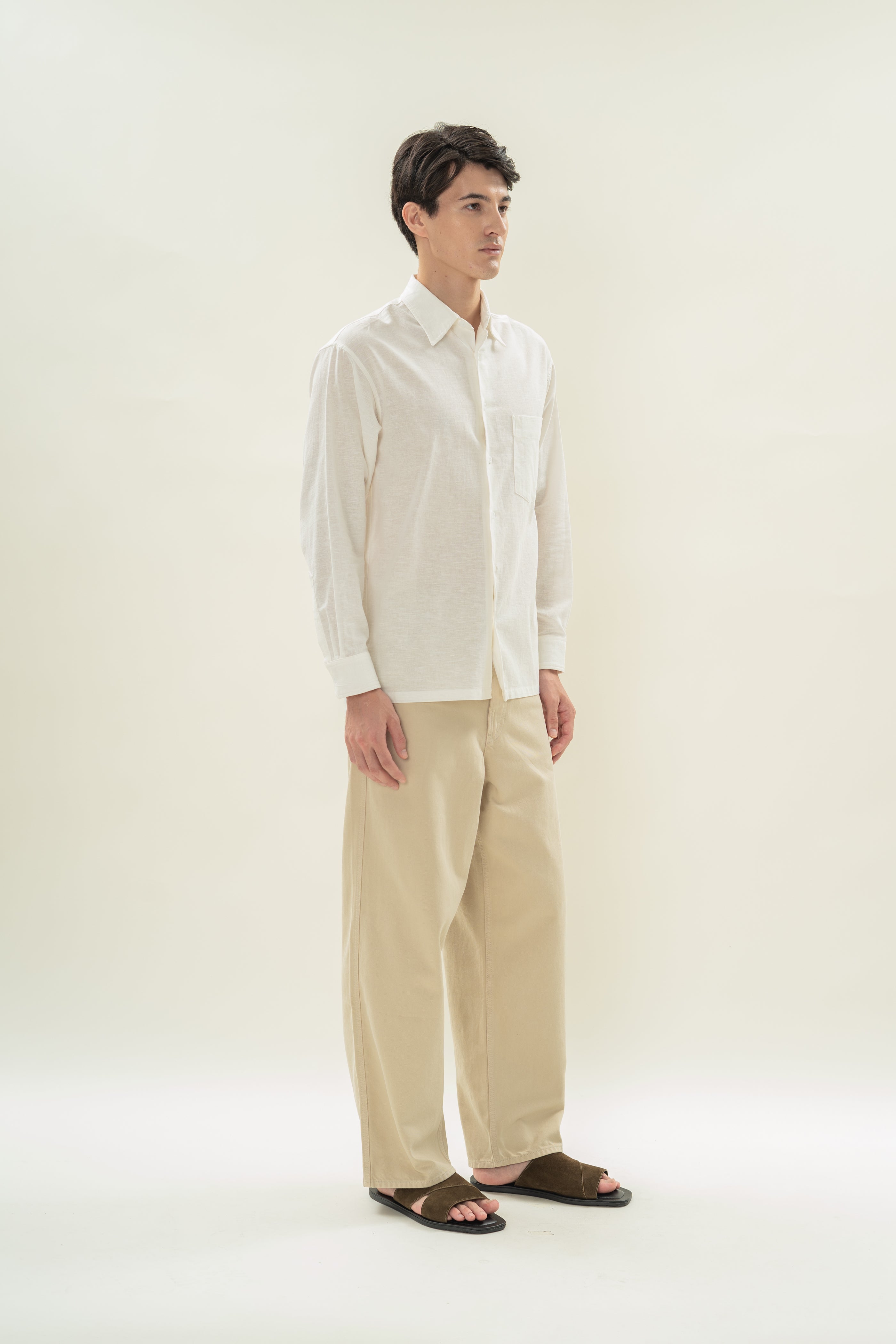 Men's Linen Long Sleeved Shirt in White