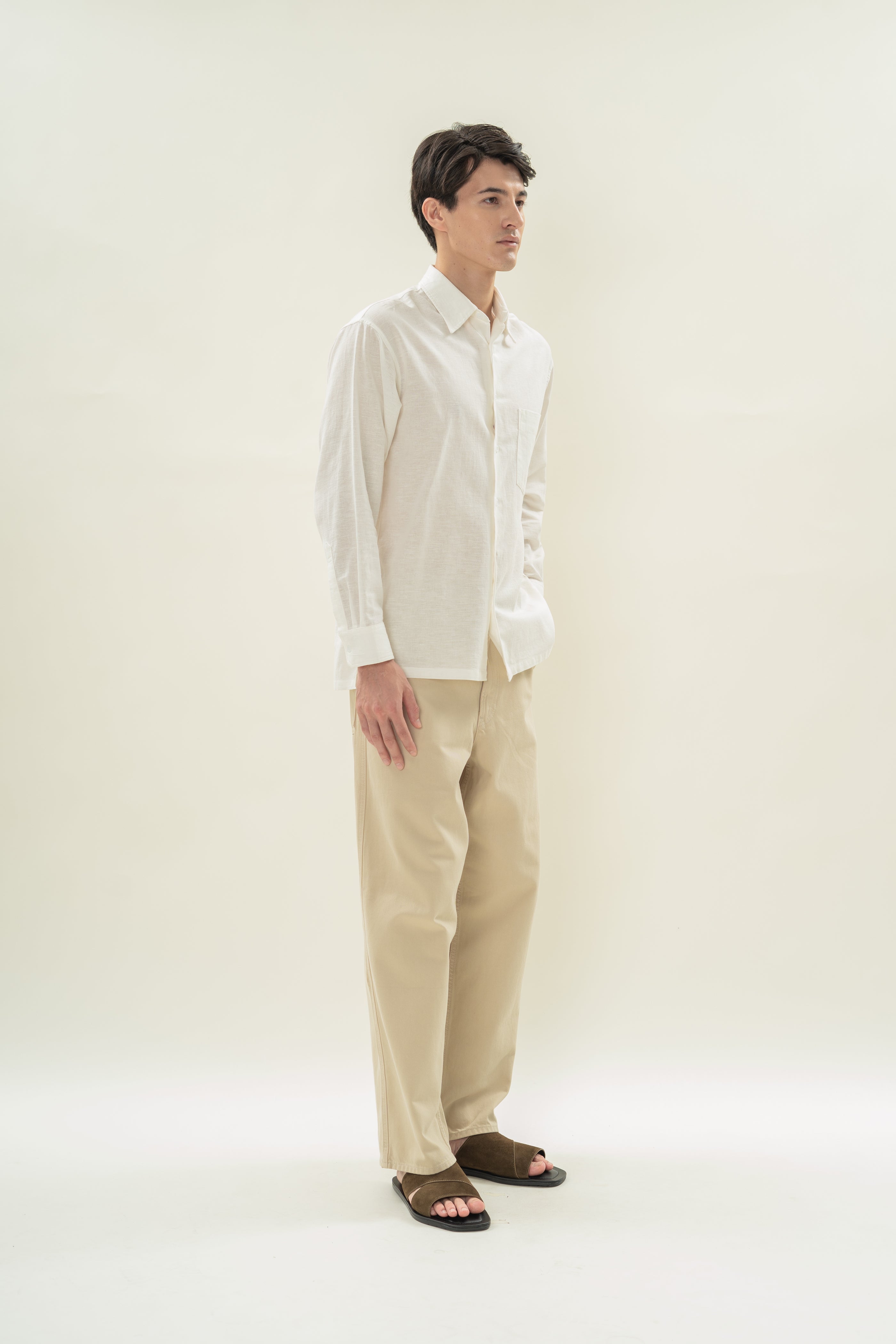 Men's Linen Long Sleeved Shirt in White