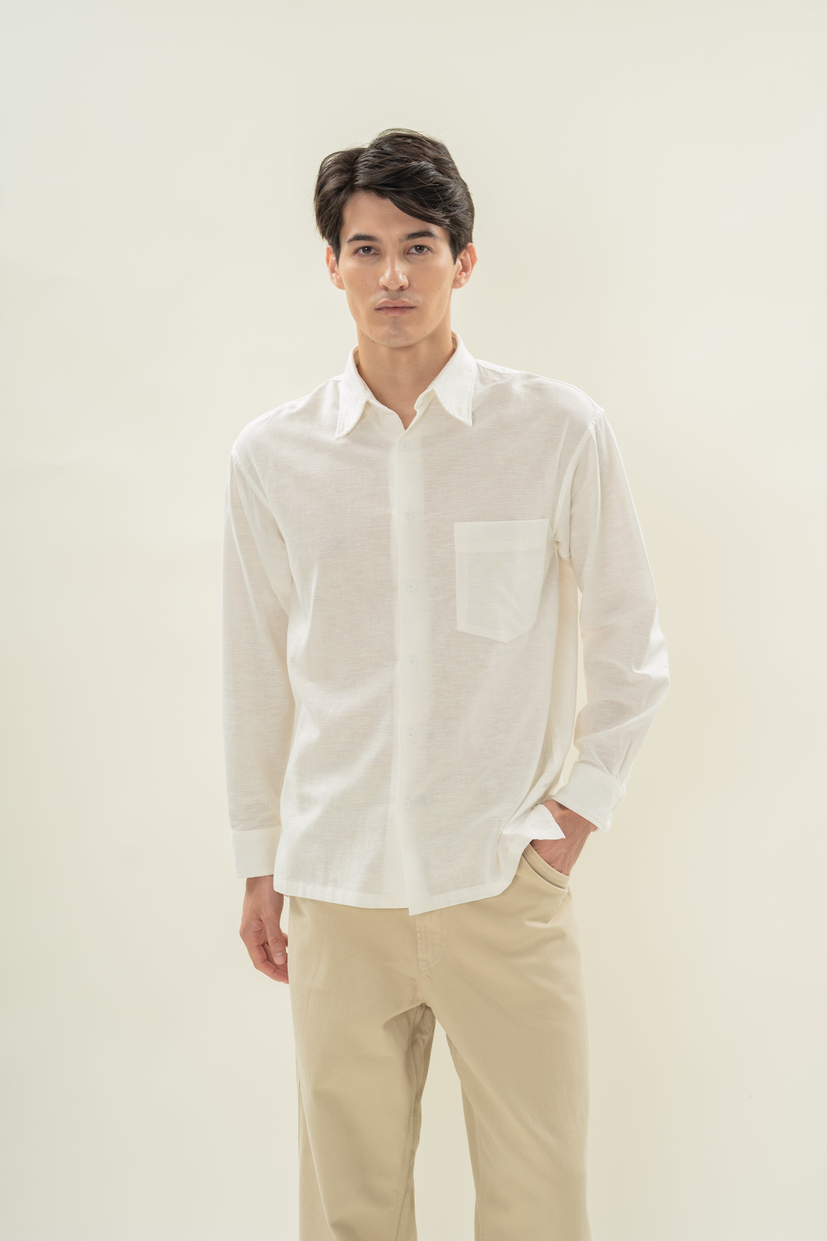Men's Linen Long Sleeved Shirt in White