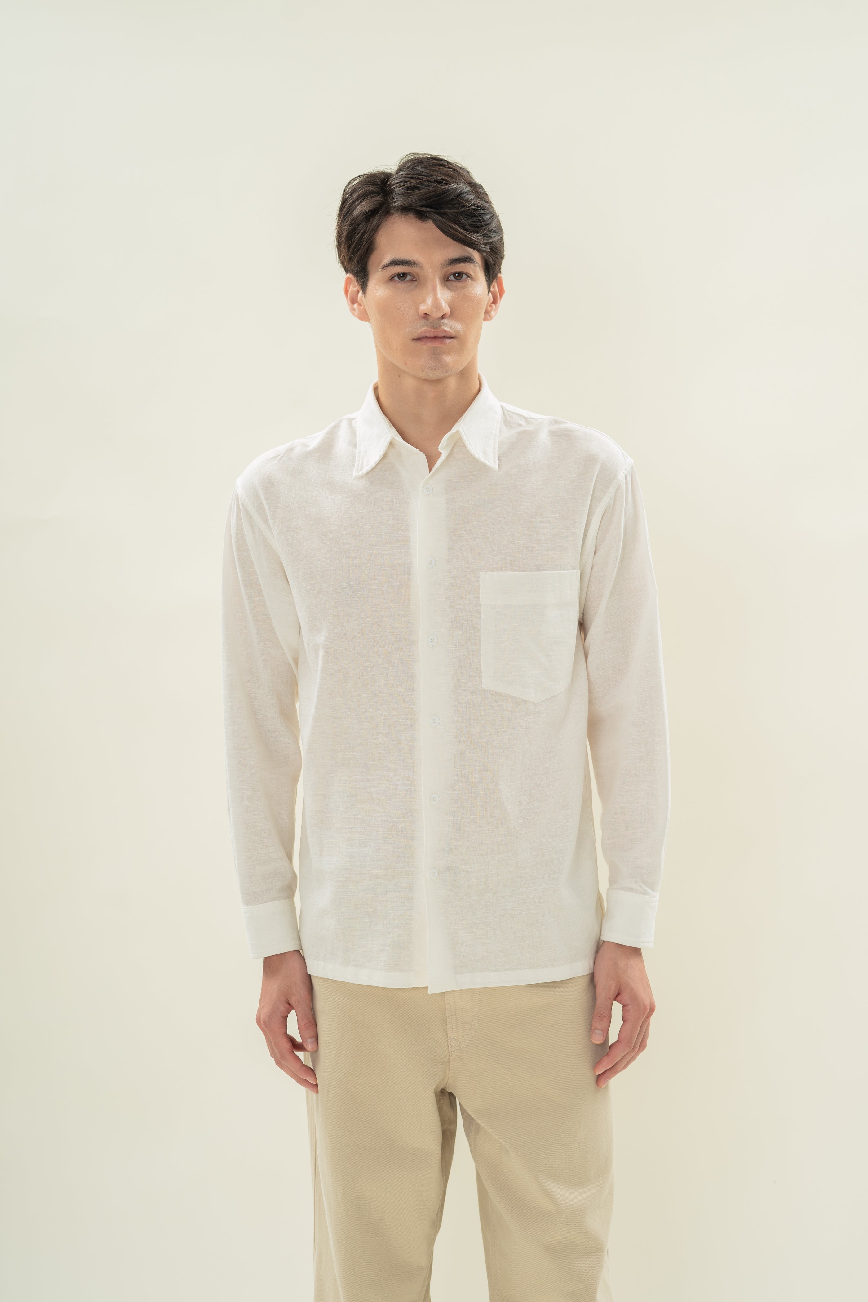 Men's Linen Long Sleeved Shirt in White