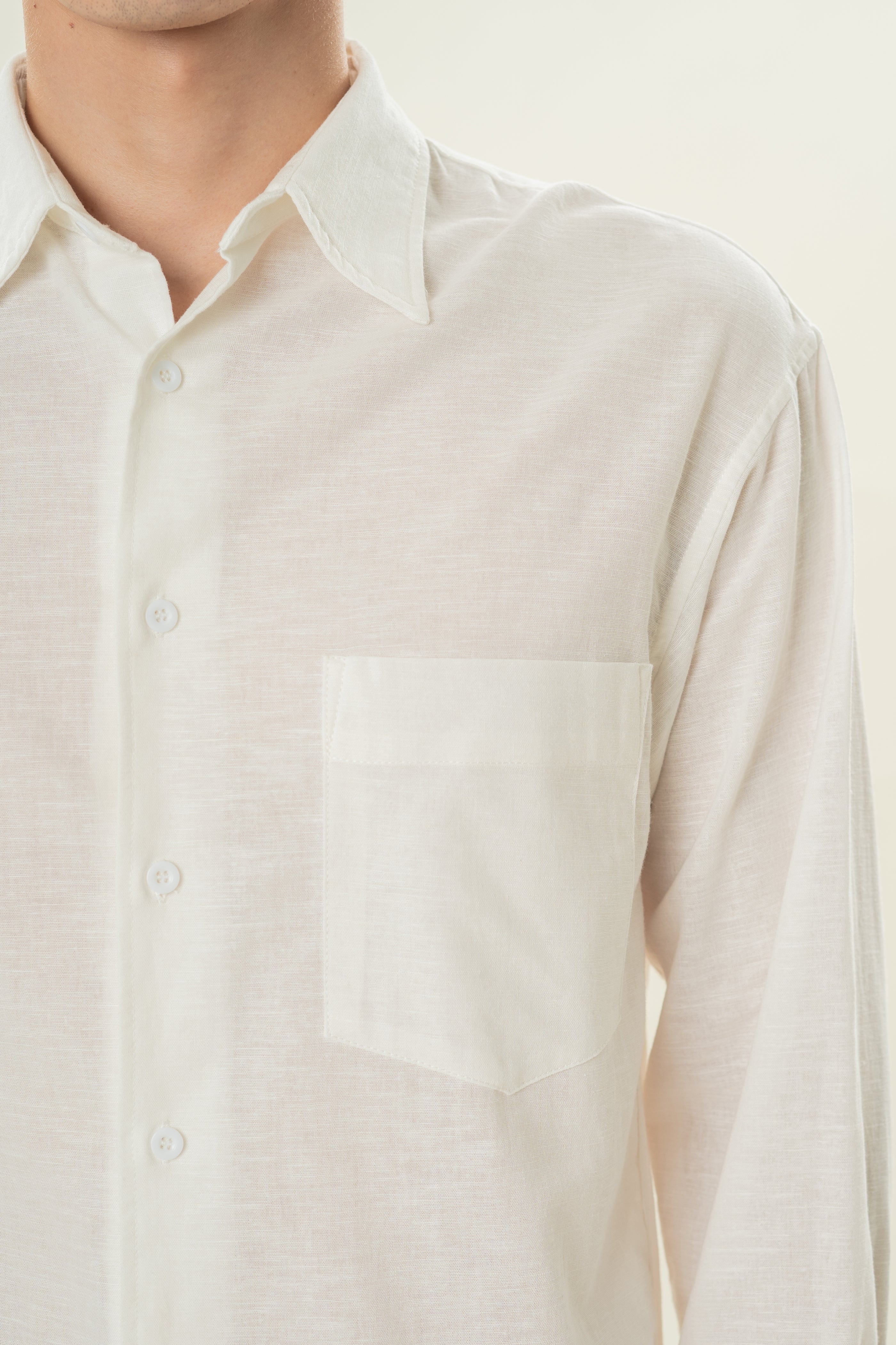 Men's Linen Long Sleeved Shirt in White