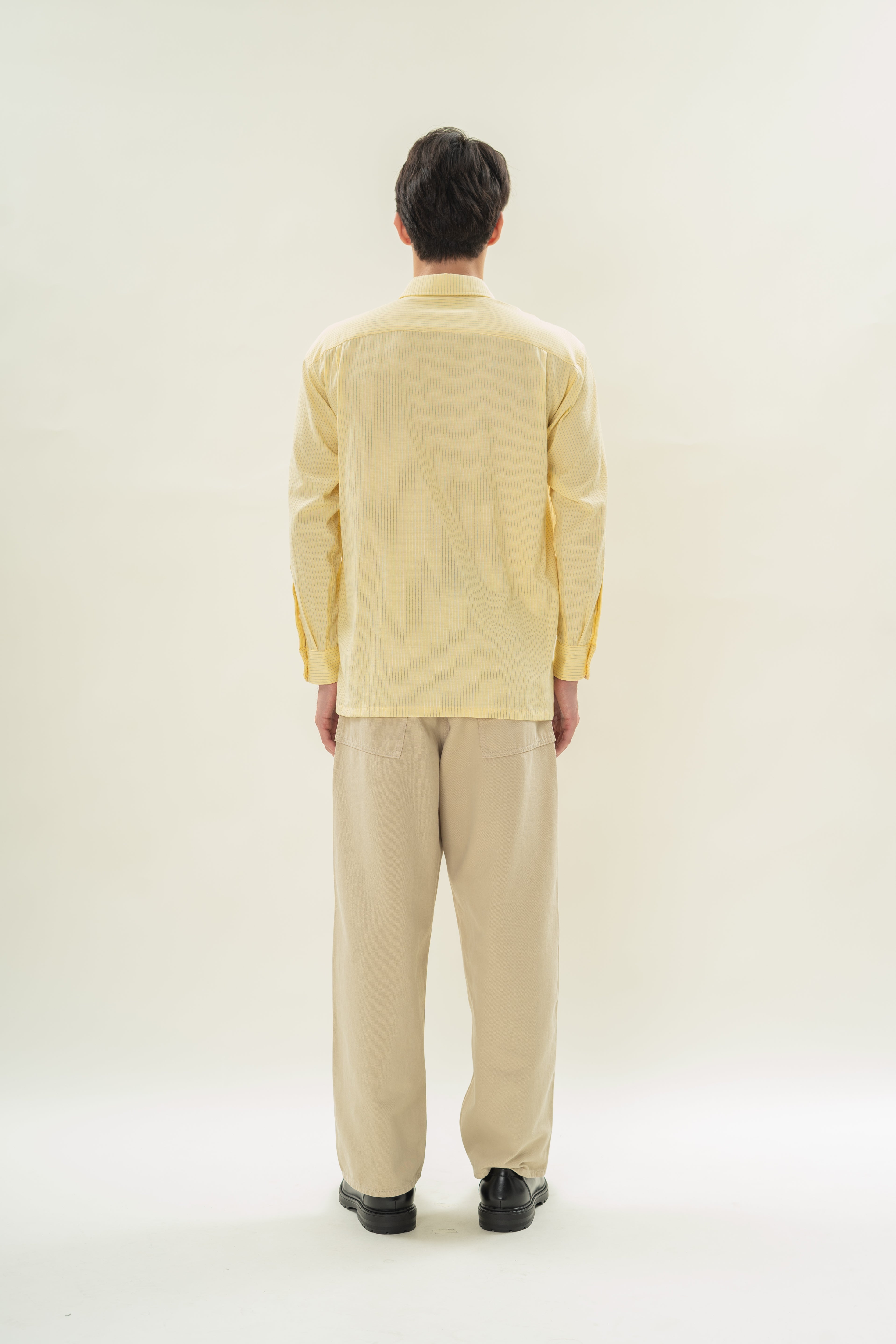 Men's Linen Blend Long Sleeved Shirt in Lemon Stripes
