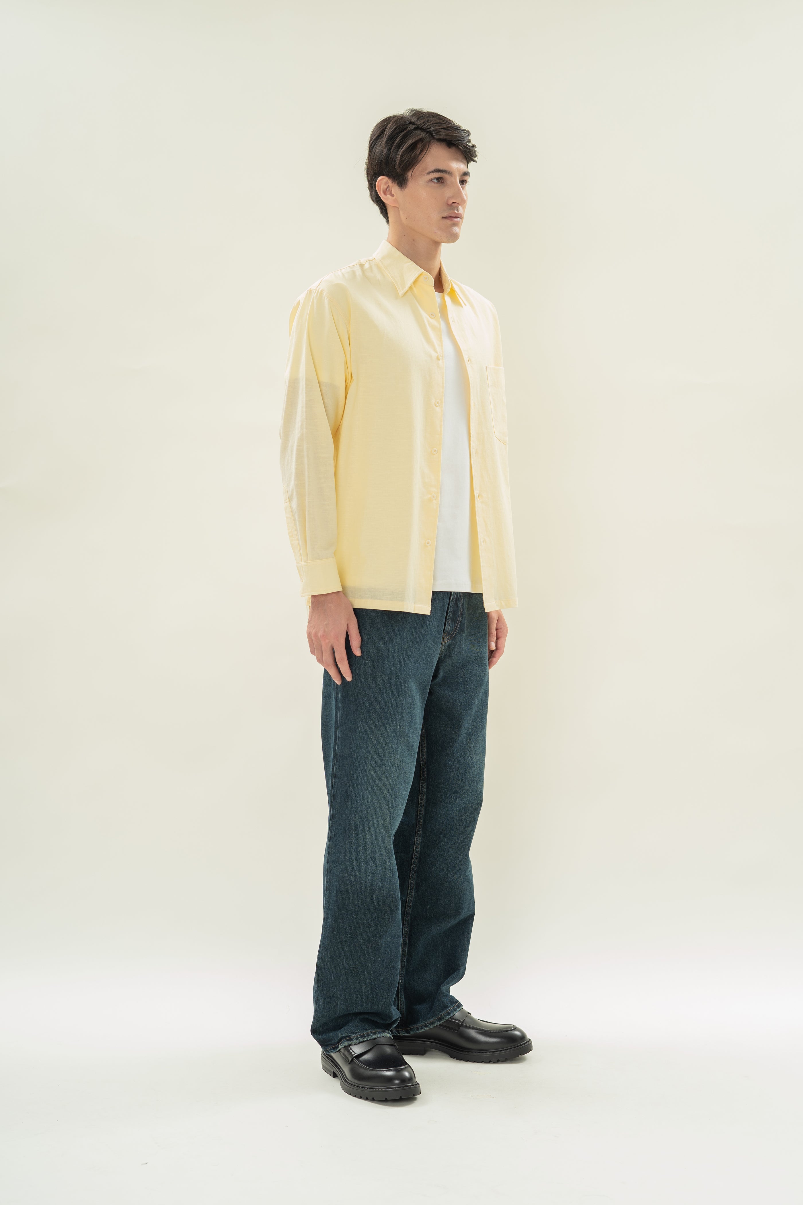 Men's Linen Long Sleeved Shirt in Eggnog