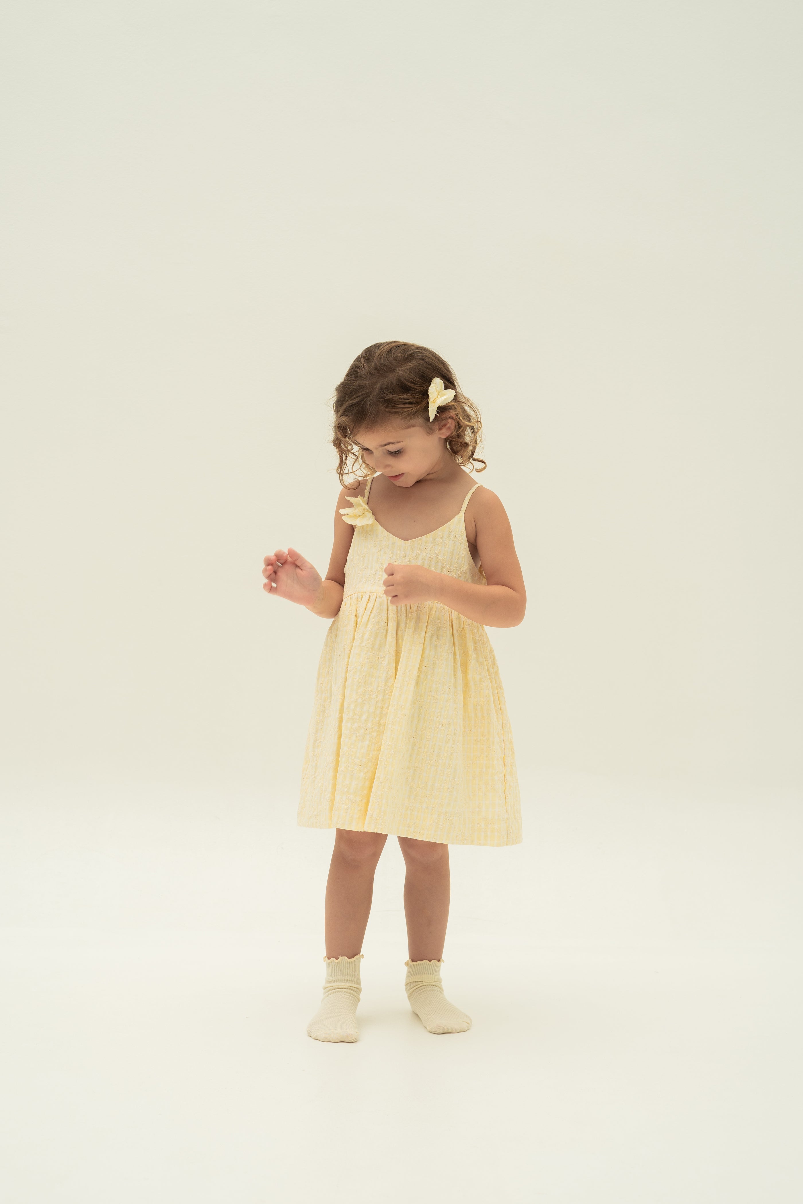 Mini Sleeveless Dress With Detachable Florals in Yellow