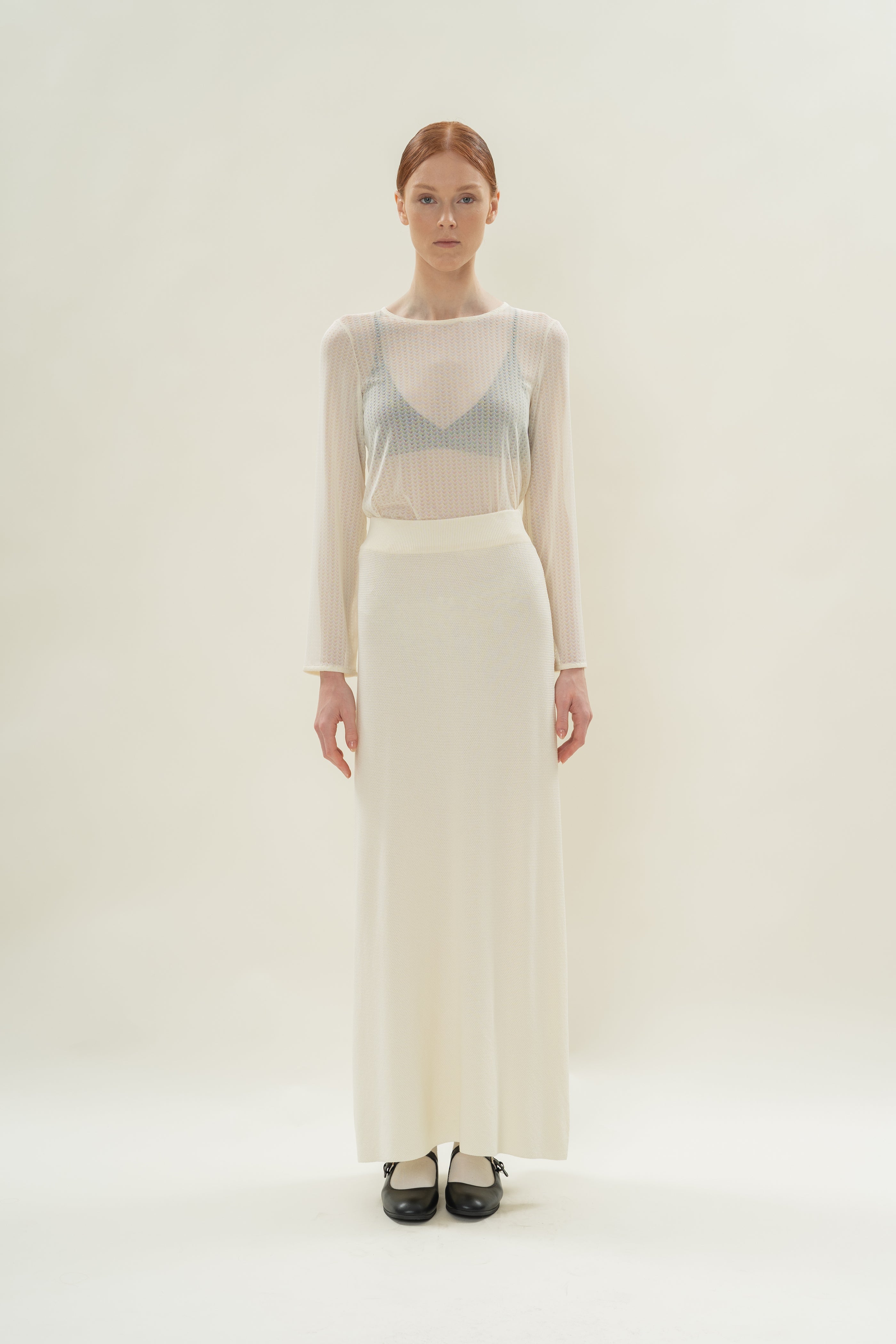 Seed Stitch Knit Skirt in Natural