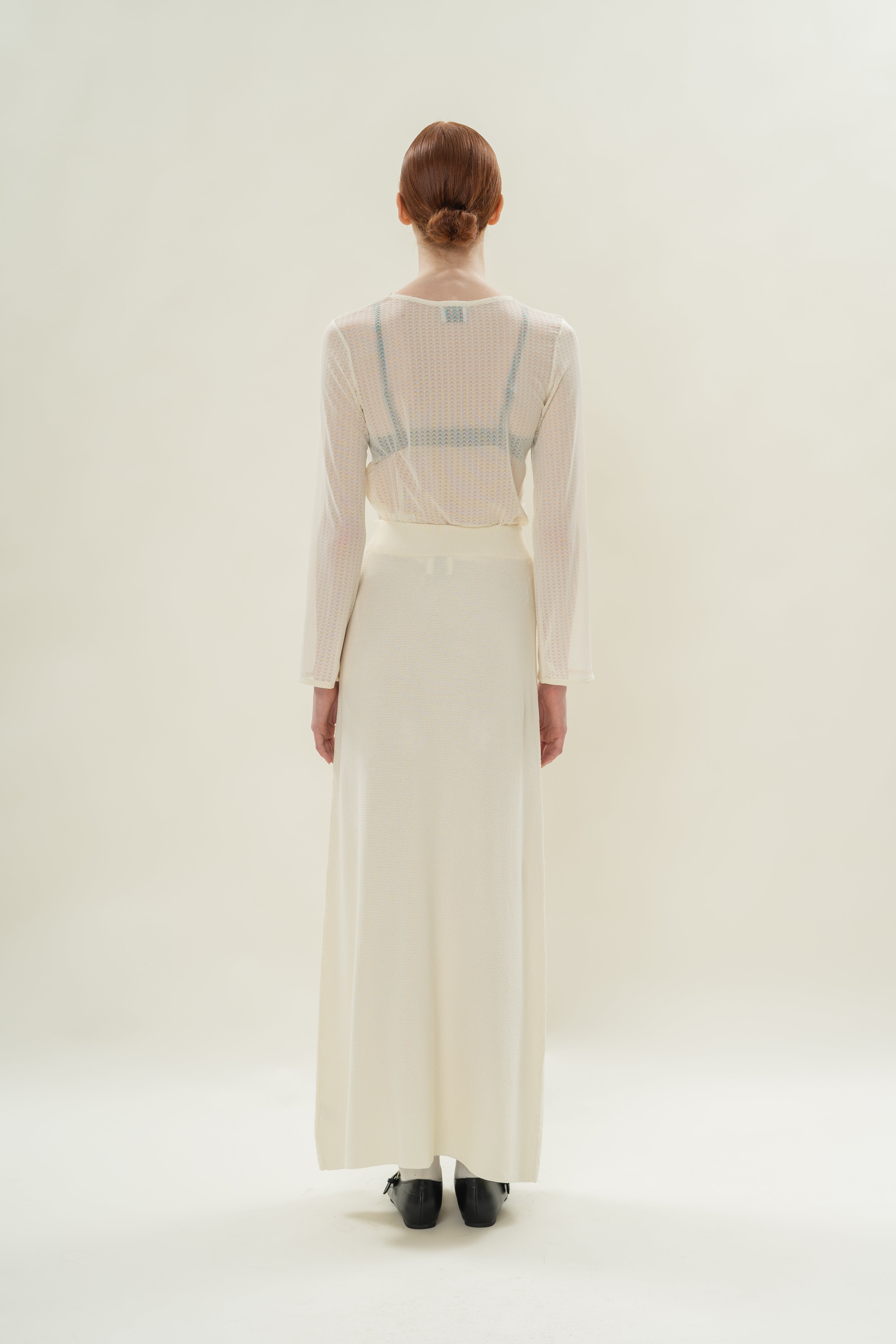 Seed Stitch Knit Skirt in Natural