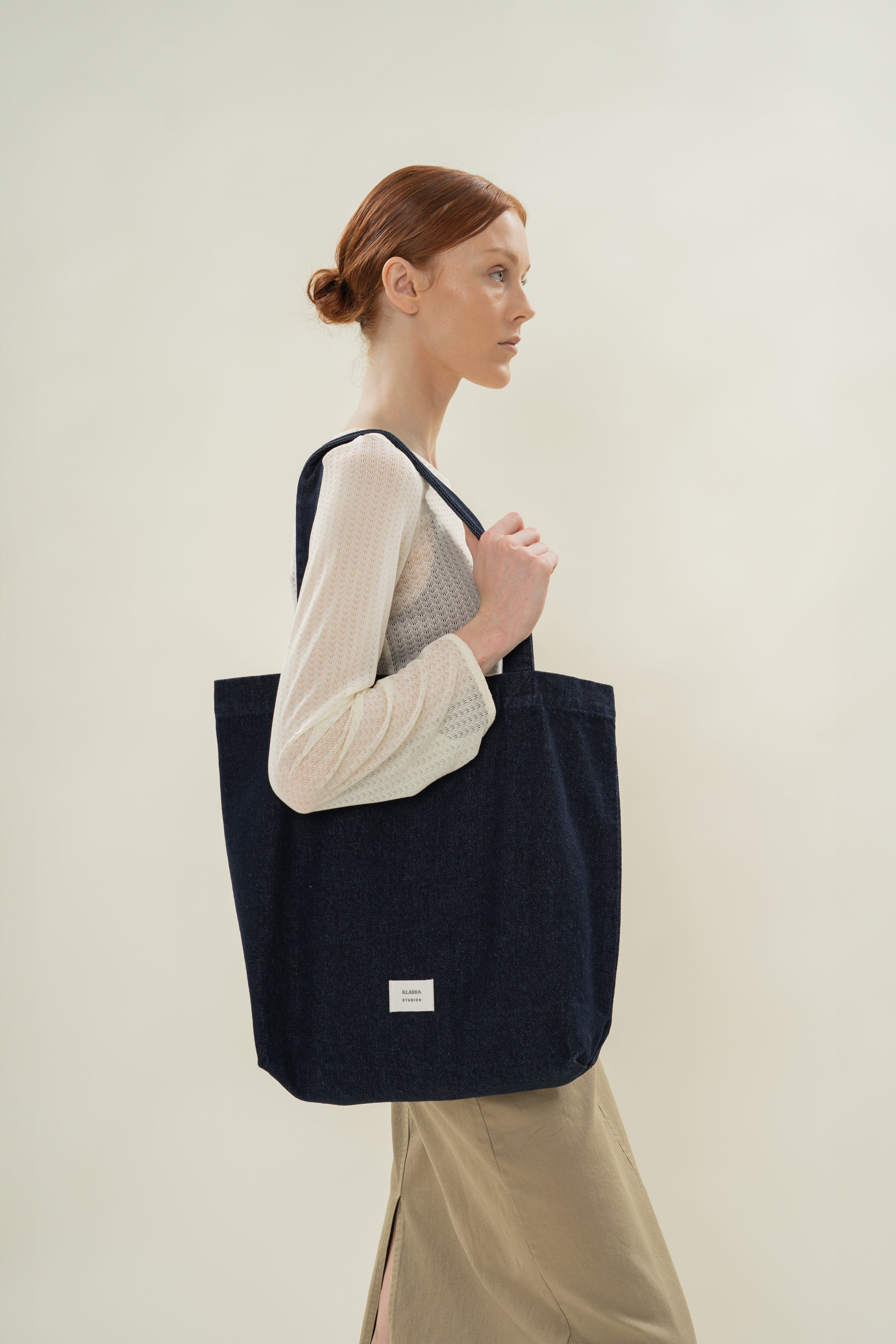 Denim Shopper Tote Bag in Dark Wash