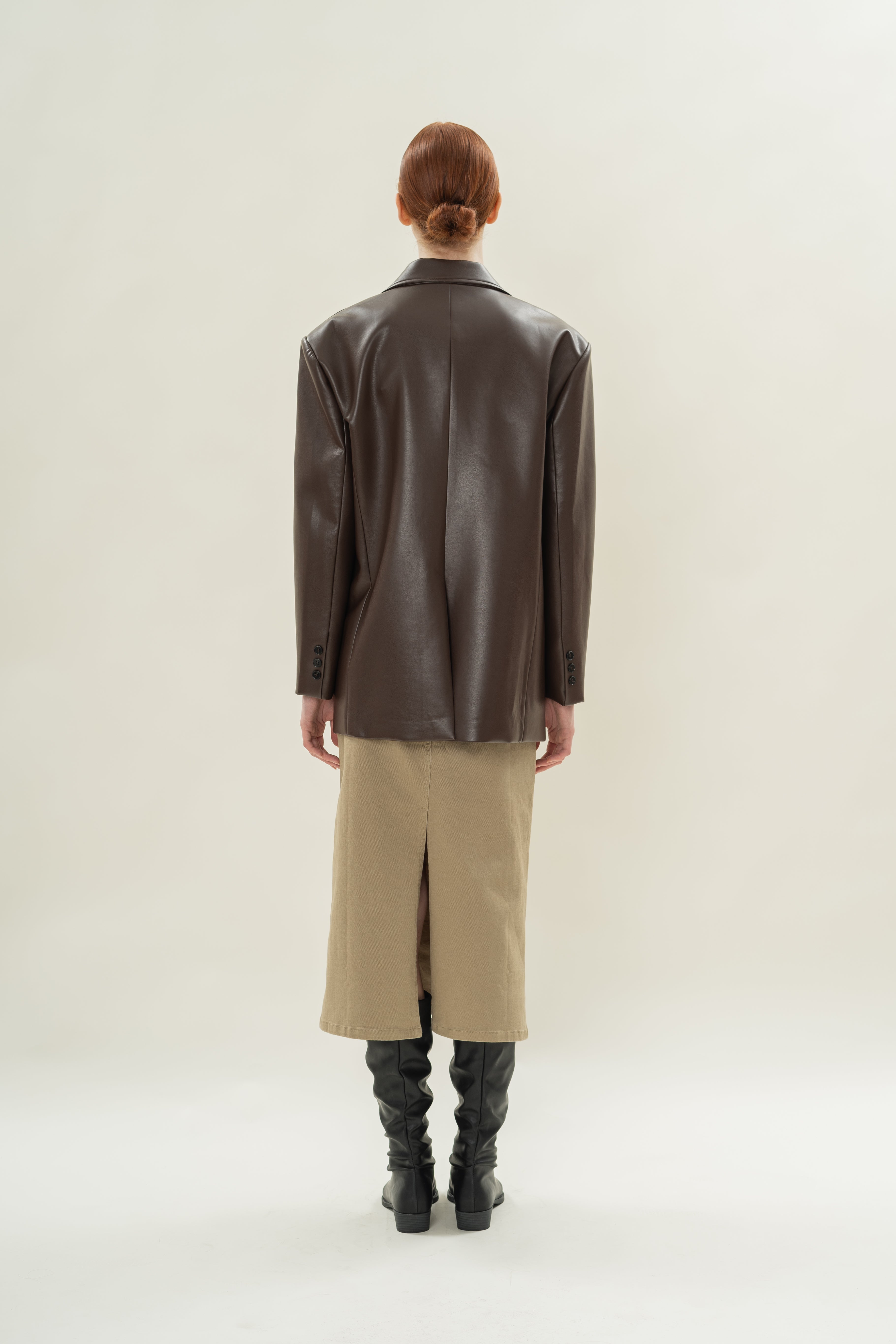 Faux Leather Blazer in Umber