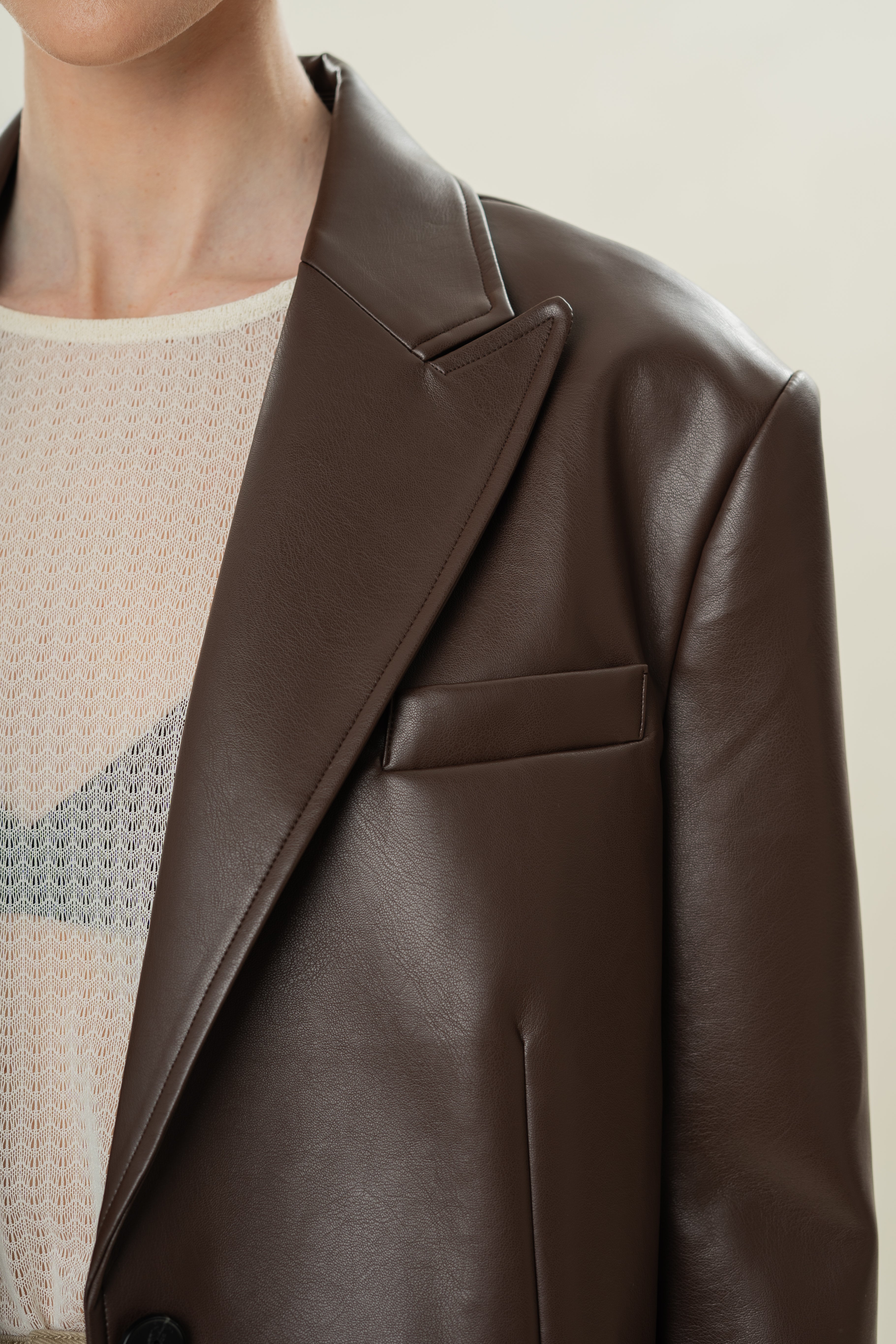 Faux Leather Blazer in Umber