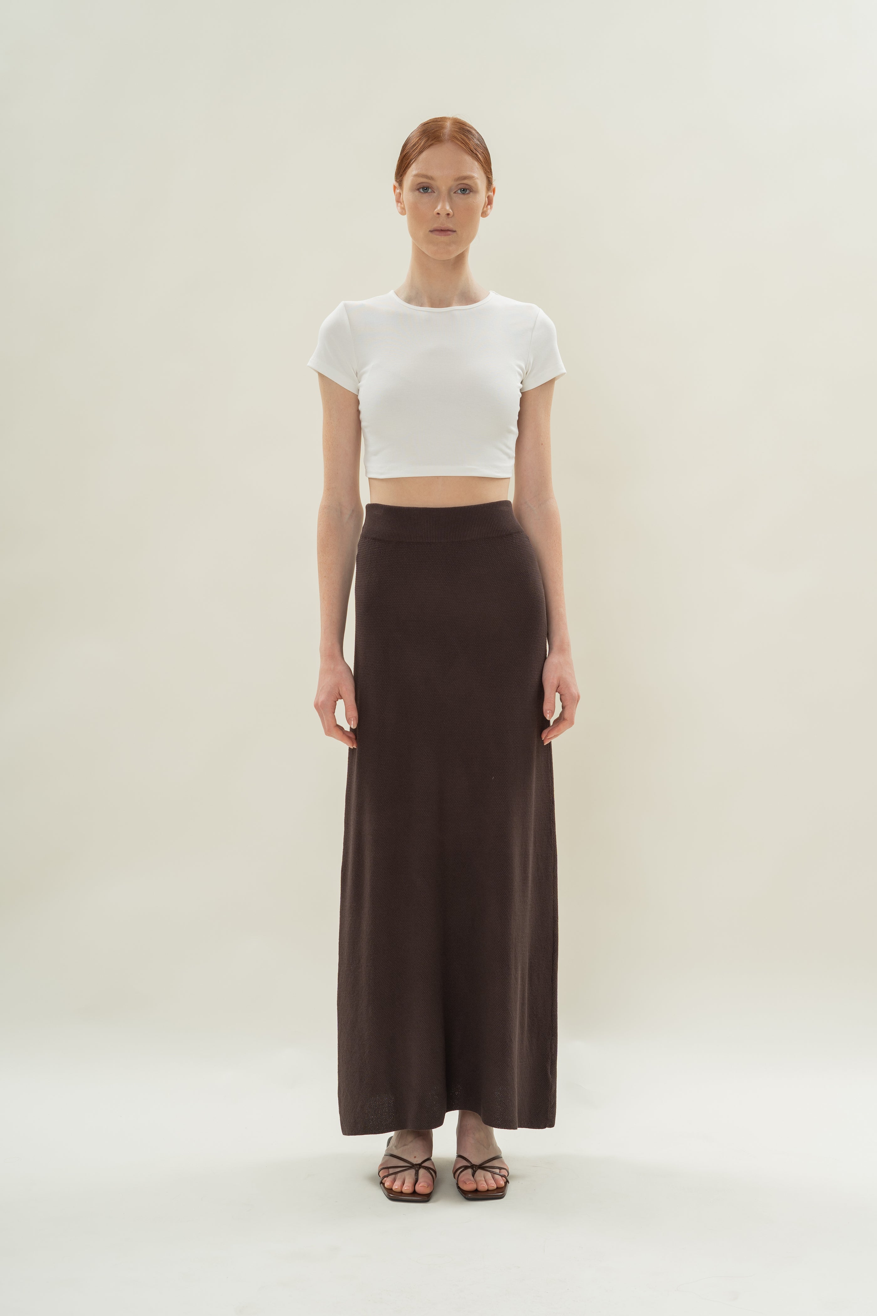Seed Stitch Knit Skirt in Soil