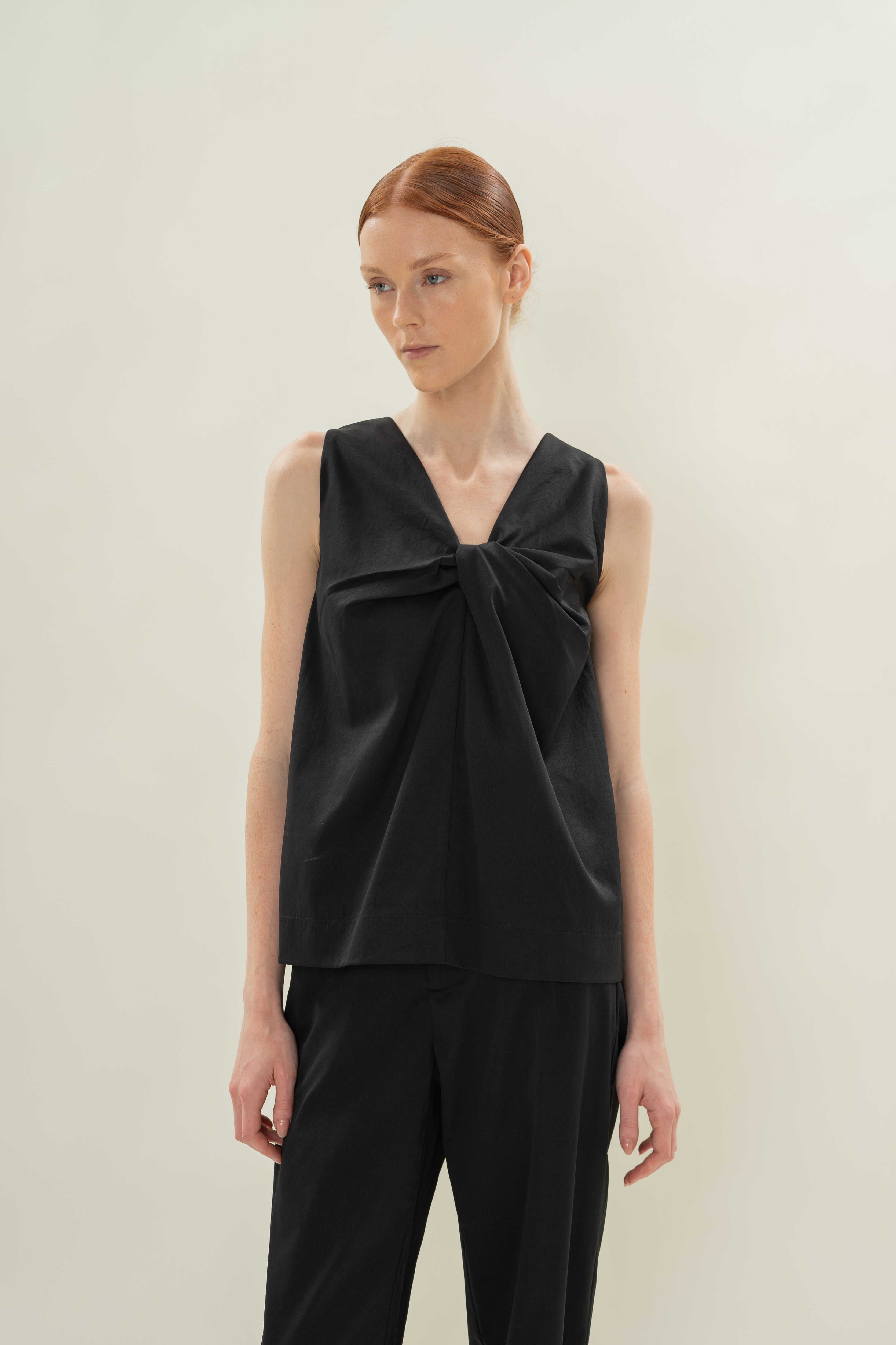 Reversible Sleeveless Top With Knotted Neckline in Black