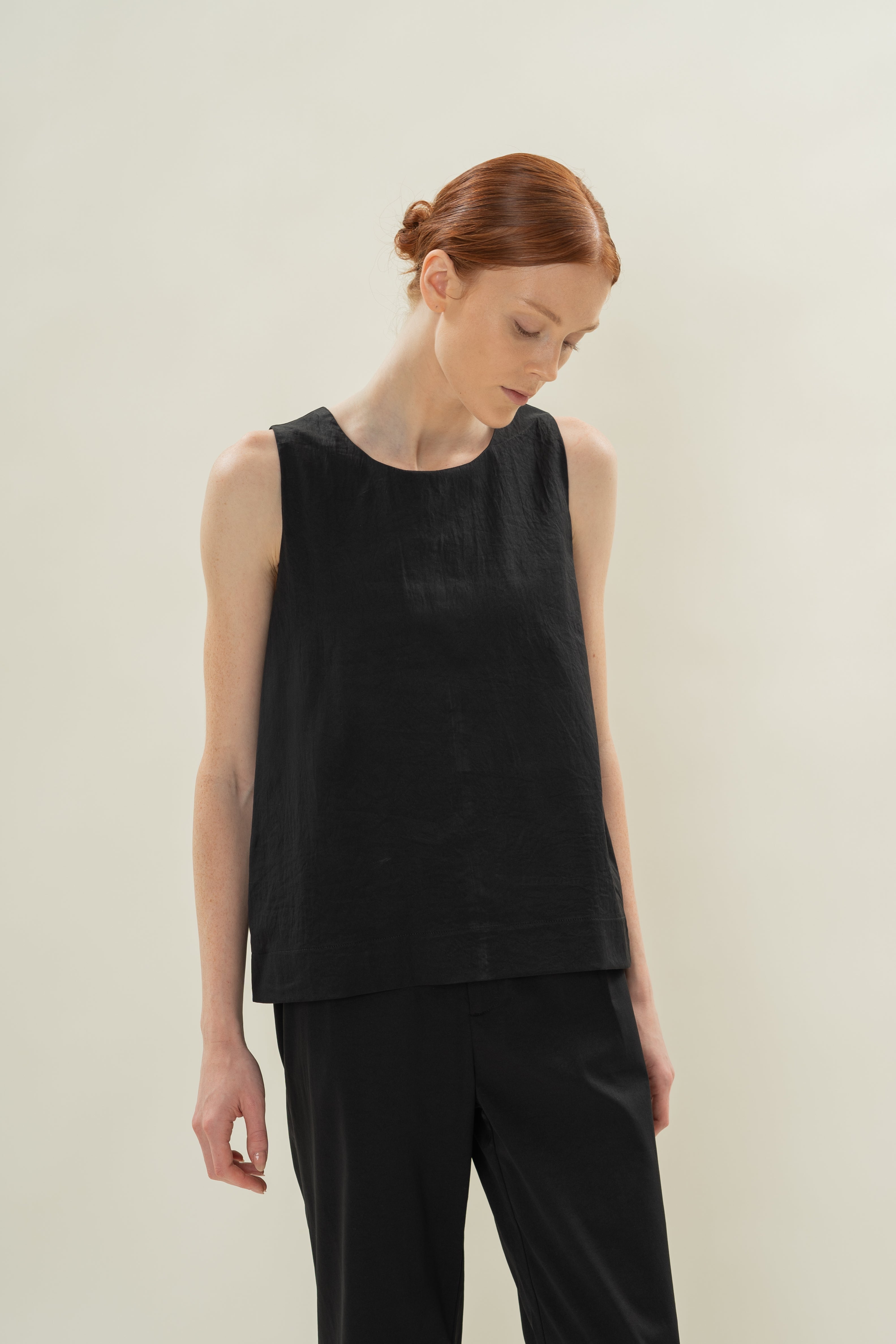Reversible Sleeveless Top With Knotted Neckline in Black