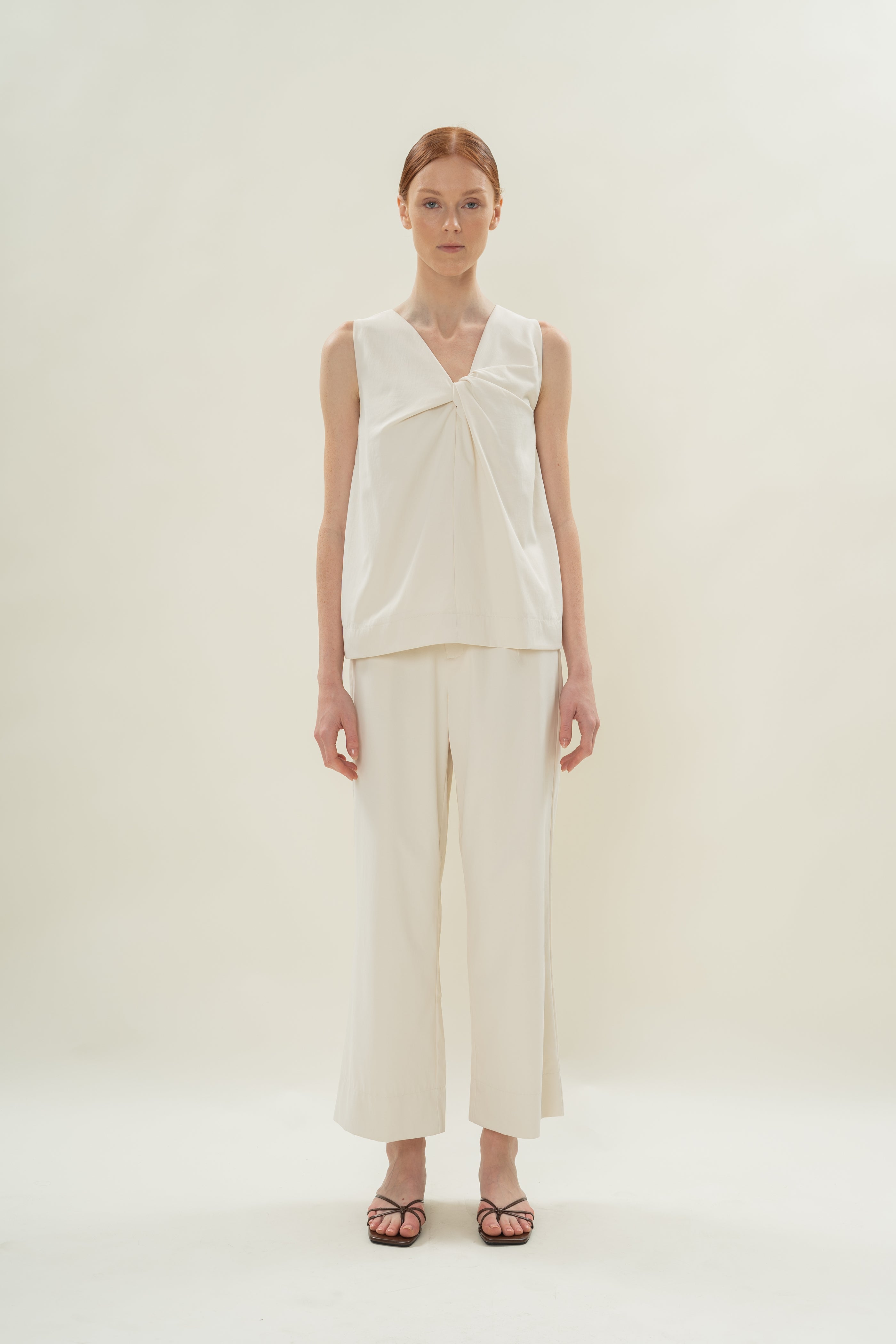 Reversible Sleeveless Top With Knotted Neckline in Natural