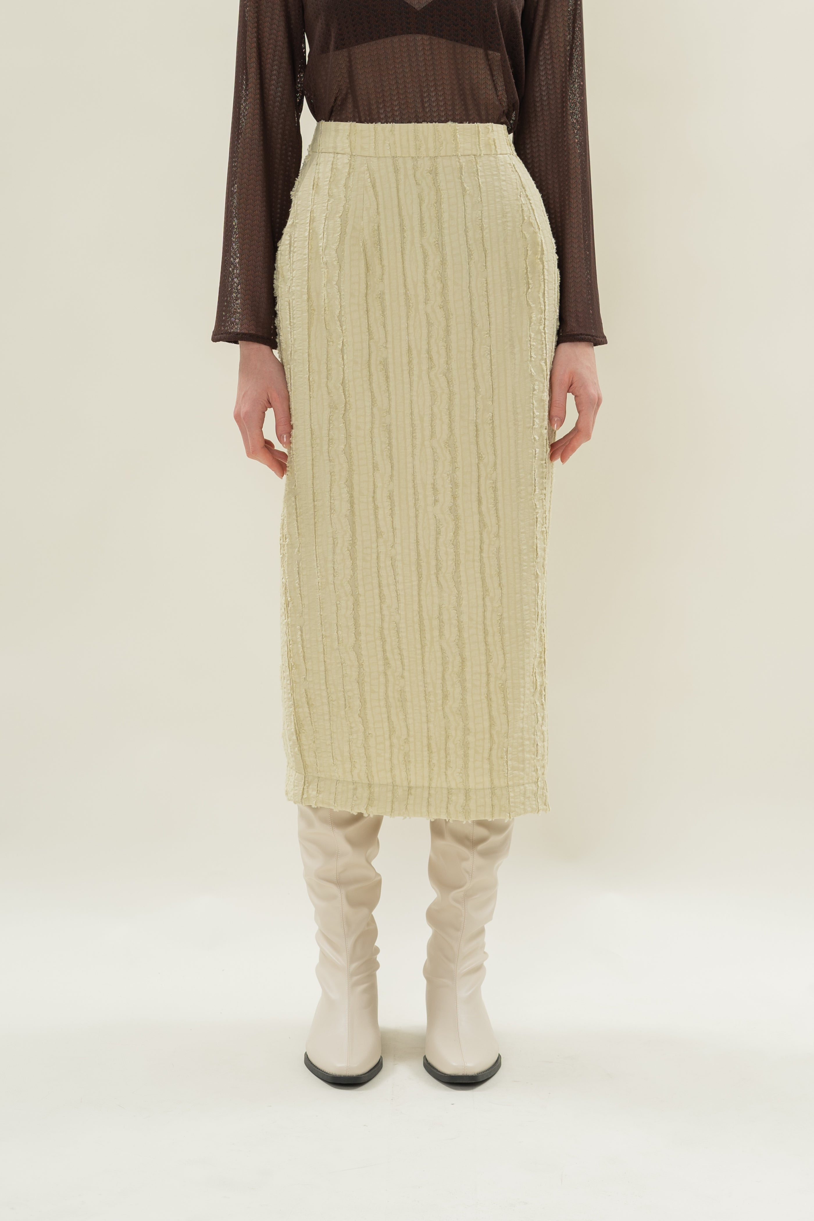 Soft Textured Straight Skirt in Sage