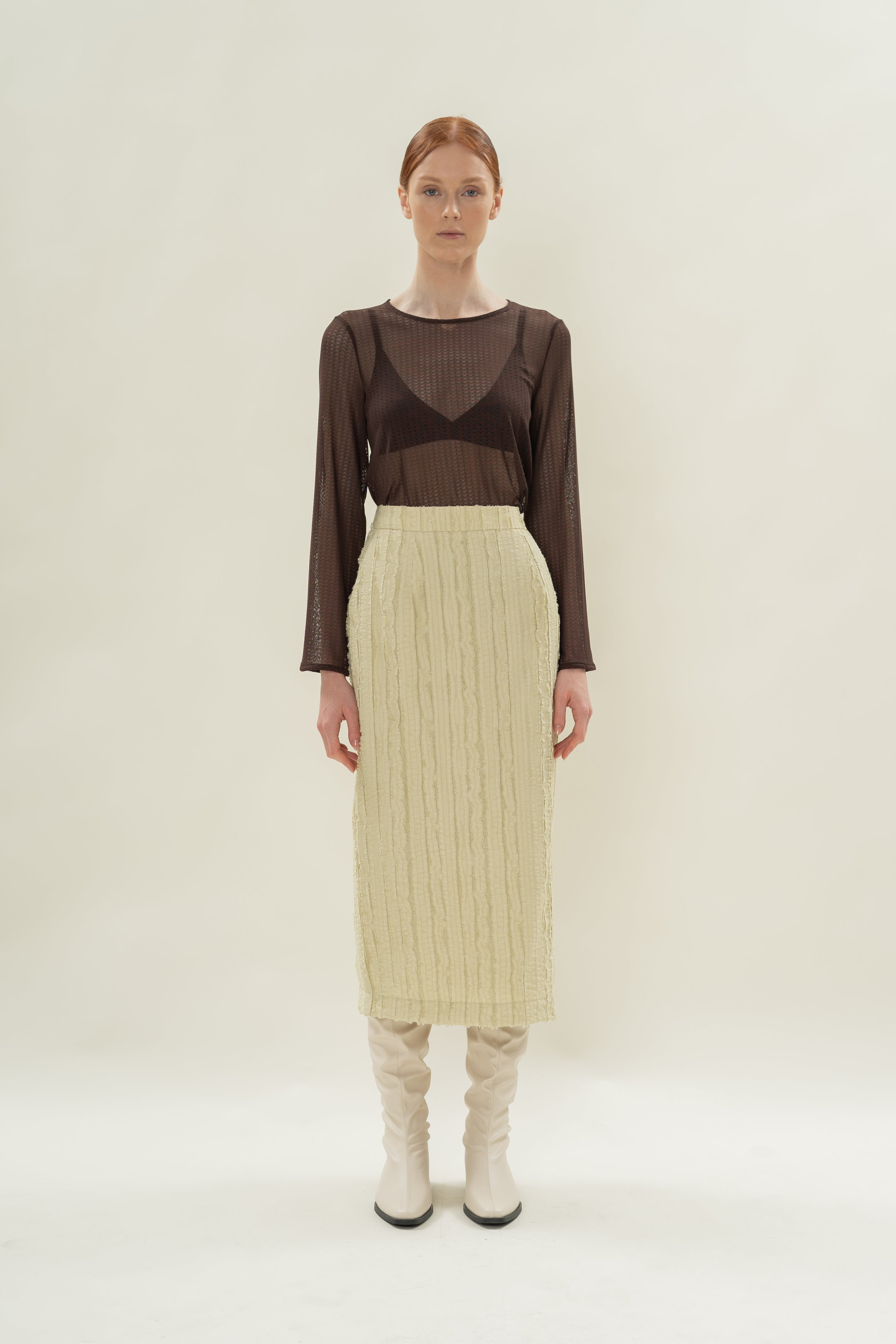 Soft Textured Straight Skirt in Sage