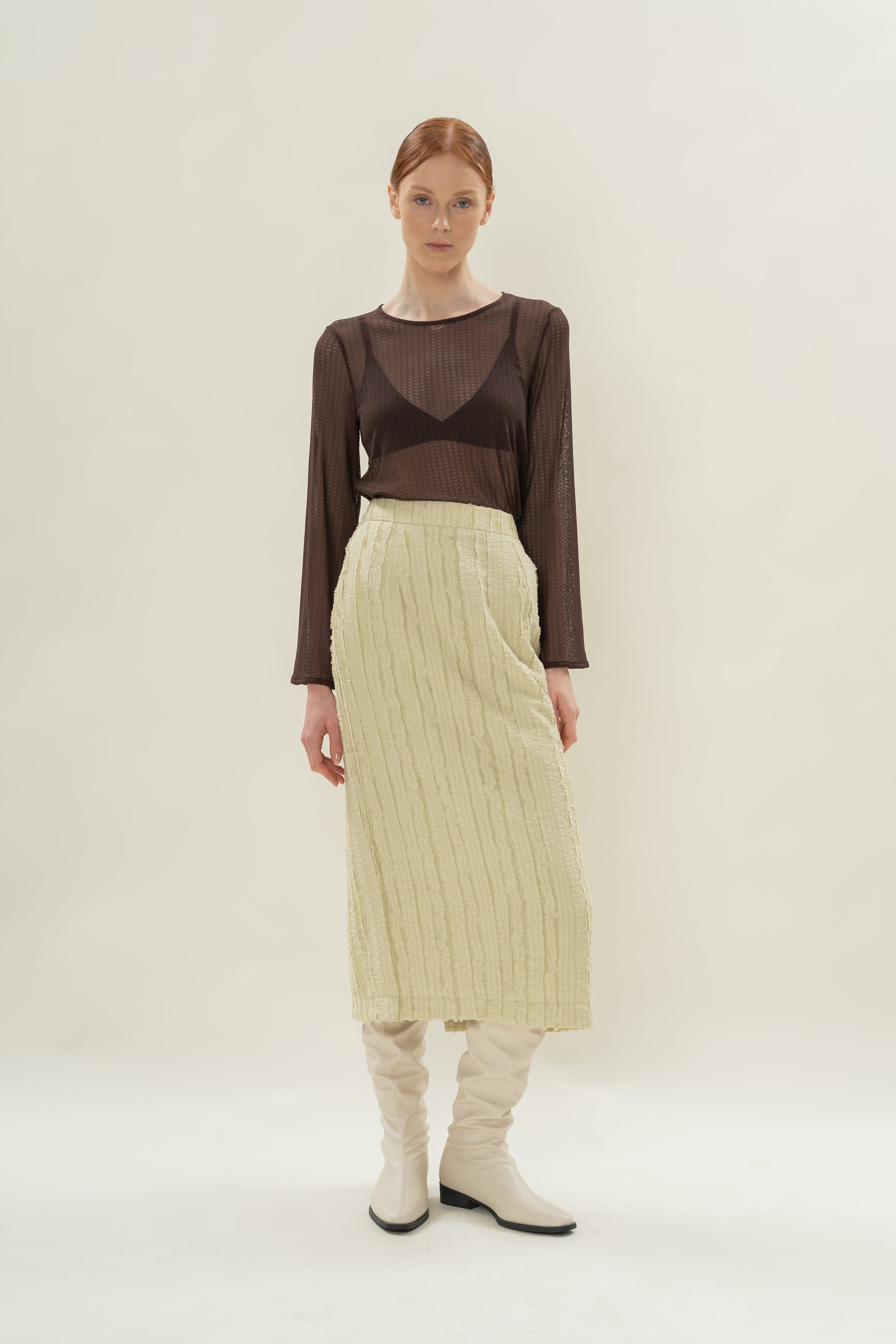 Soft Textured Straight Skirt in Sage