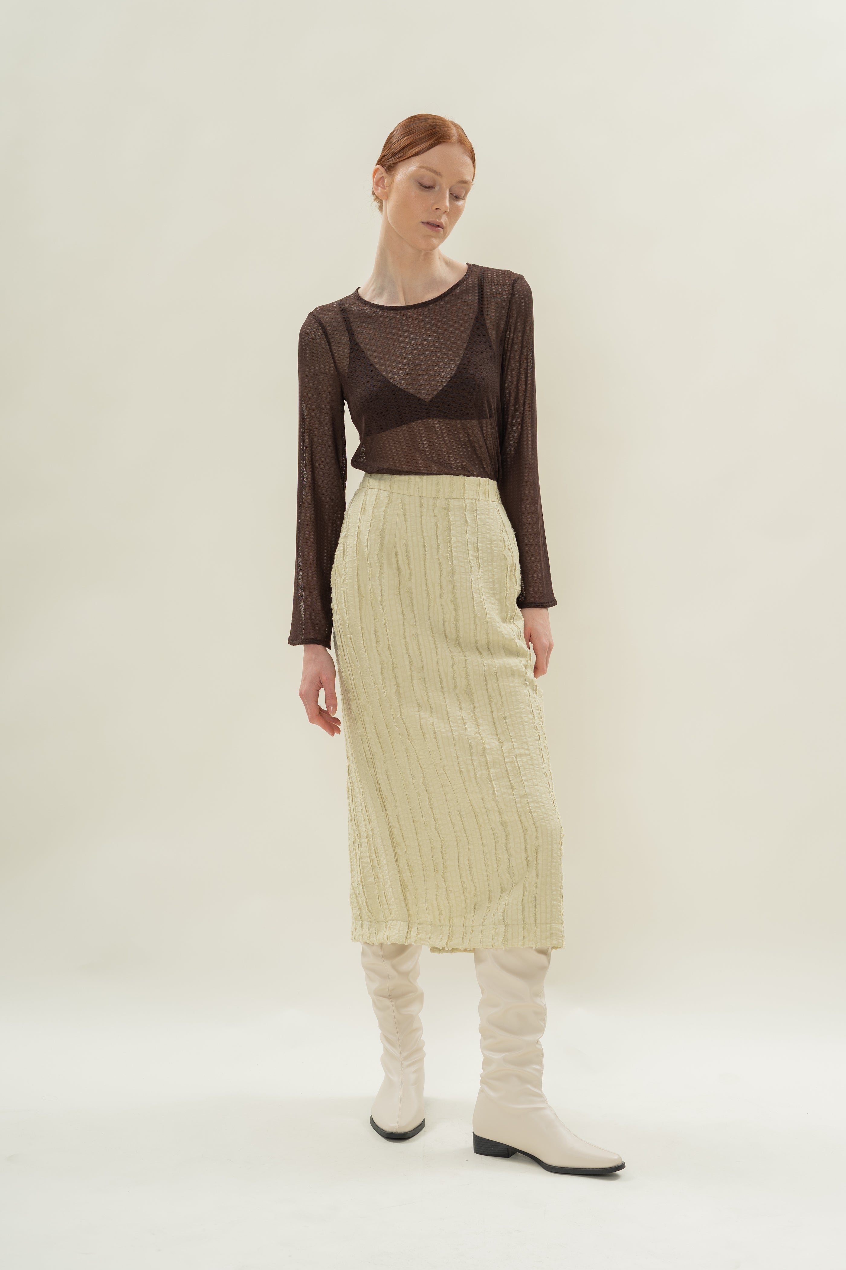 Soft Textured Straight Skirt in Sage