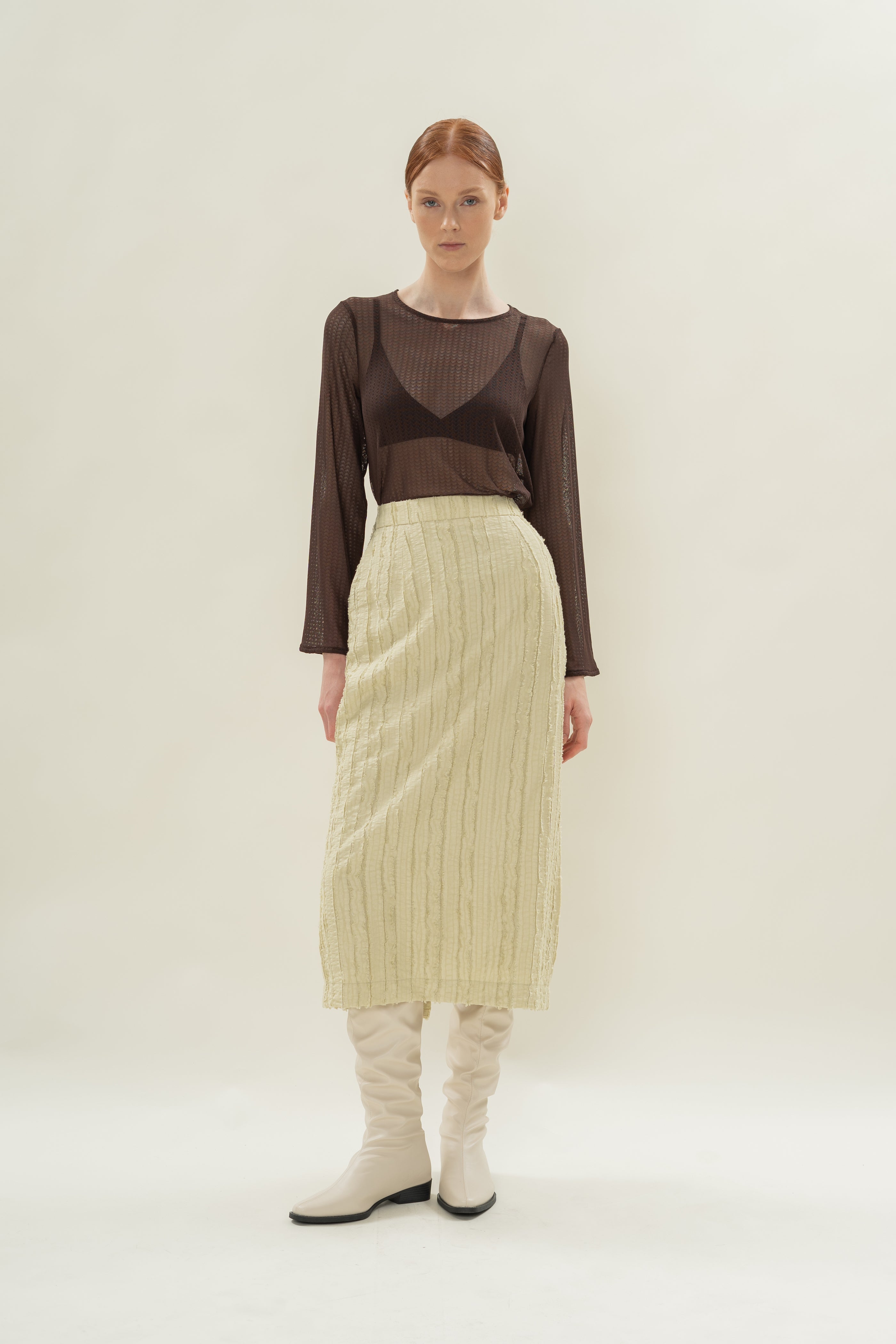 Soft Textured Straight Skirt in Sage
