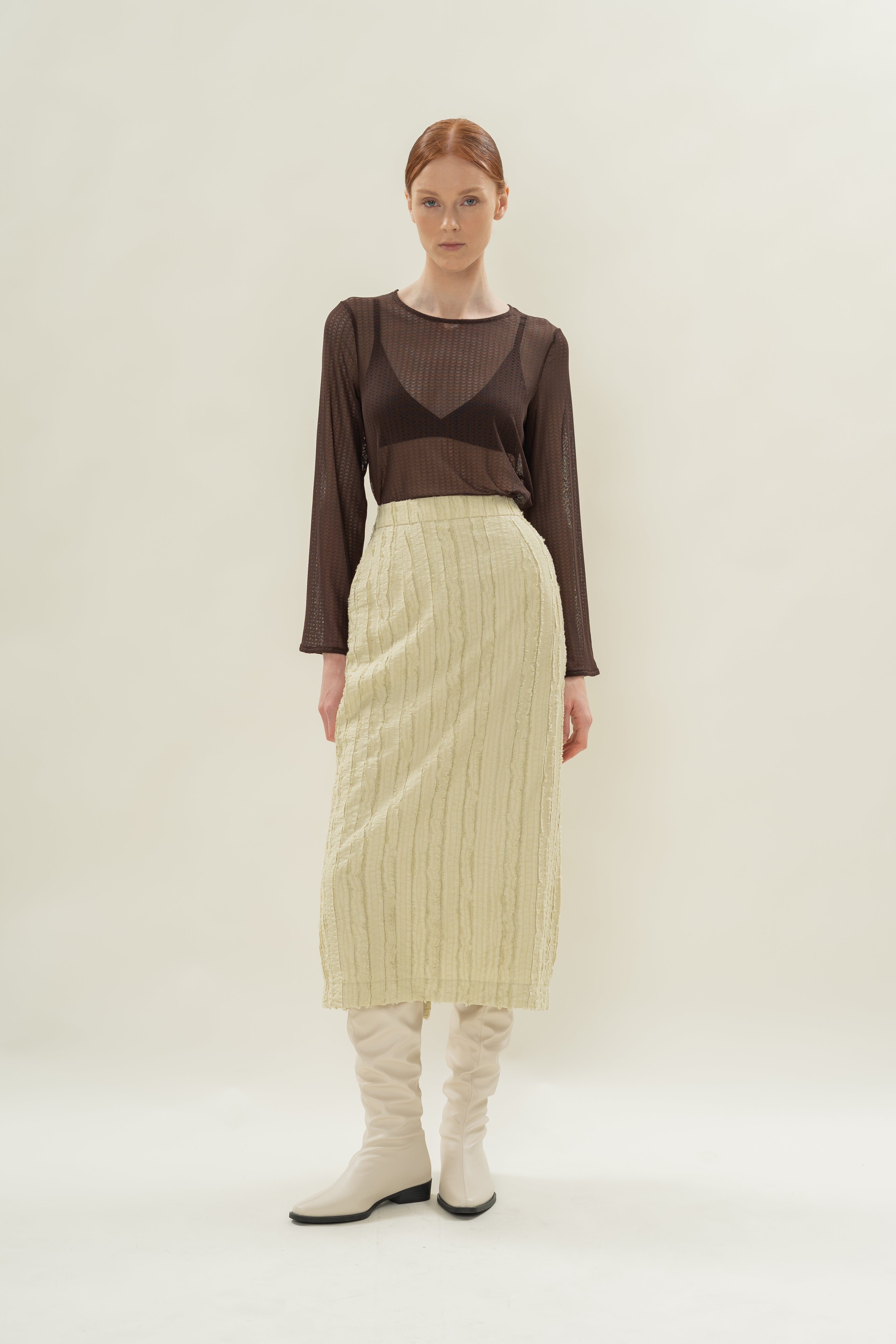 Soft Textured Straight Skirt in Sage
