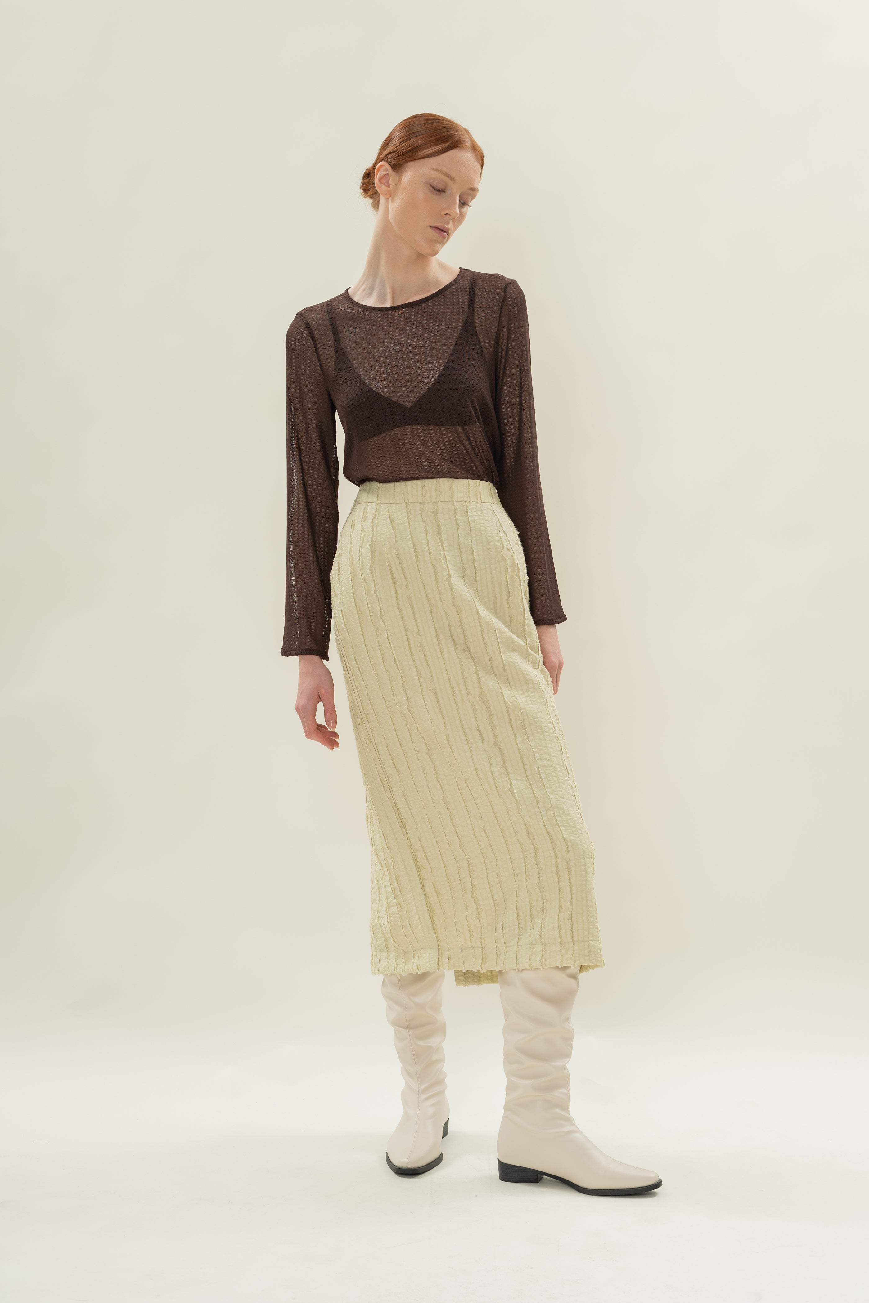Soft Textured Straight Skirt in Sage