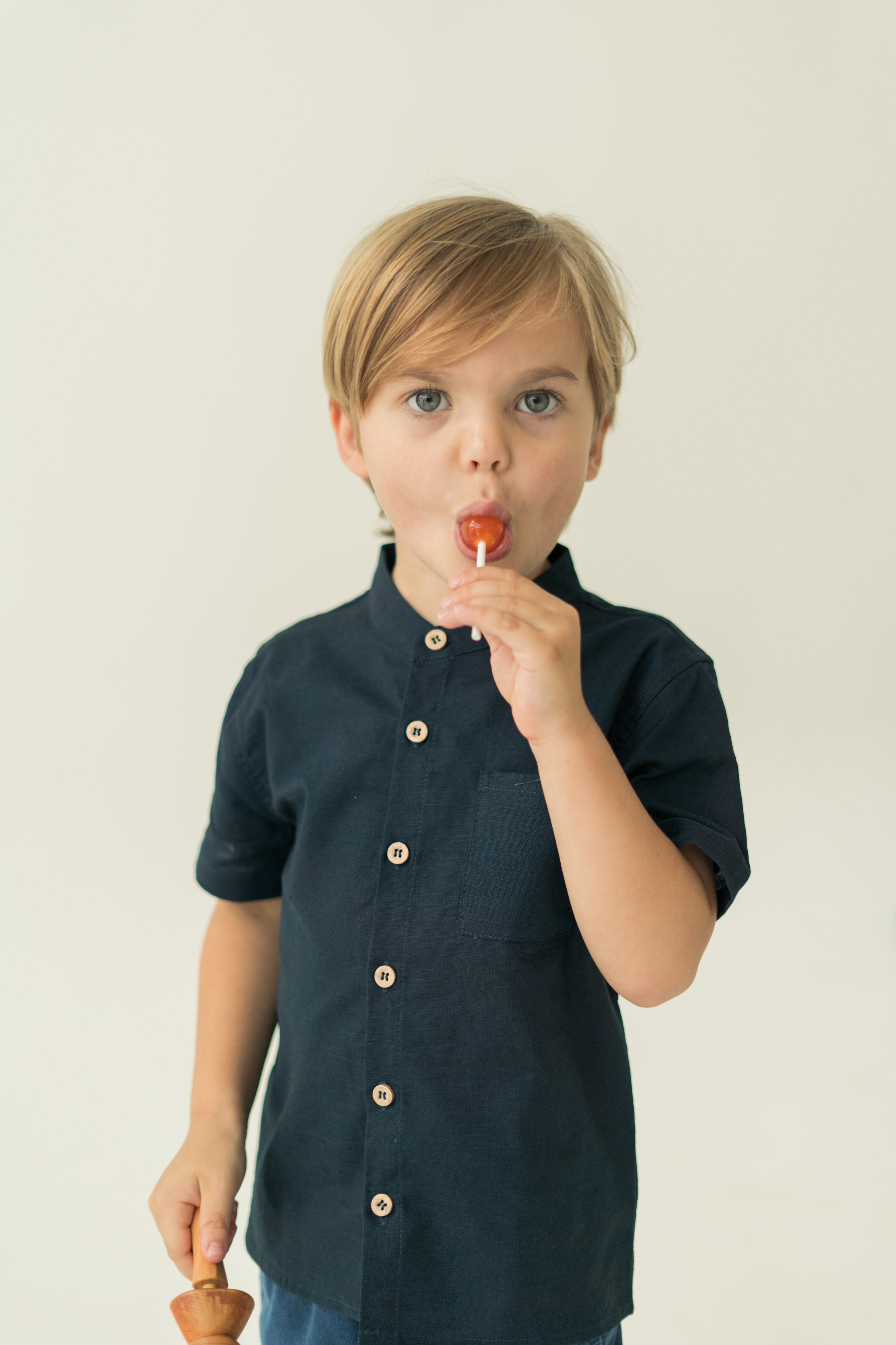 Mini Mandarin Collar Shirt in Midnight